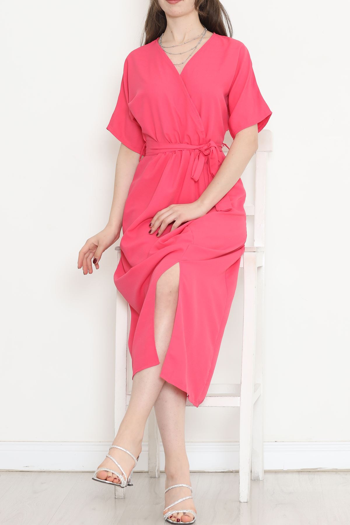 Double-breasted Collar Belted Dress Fuchsia - 152445.701.