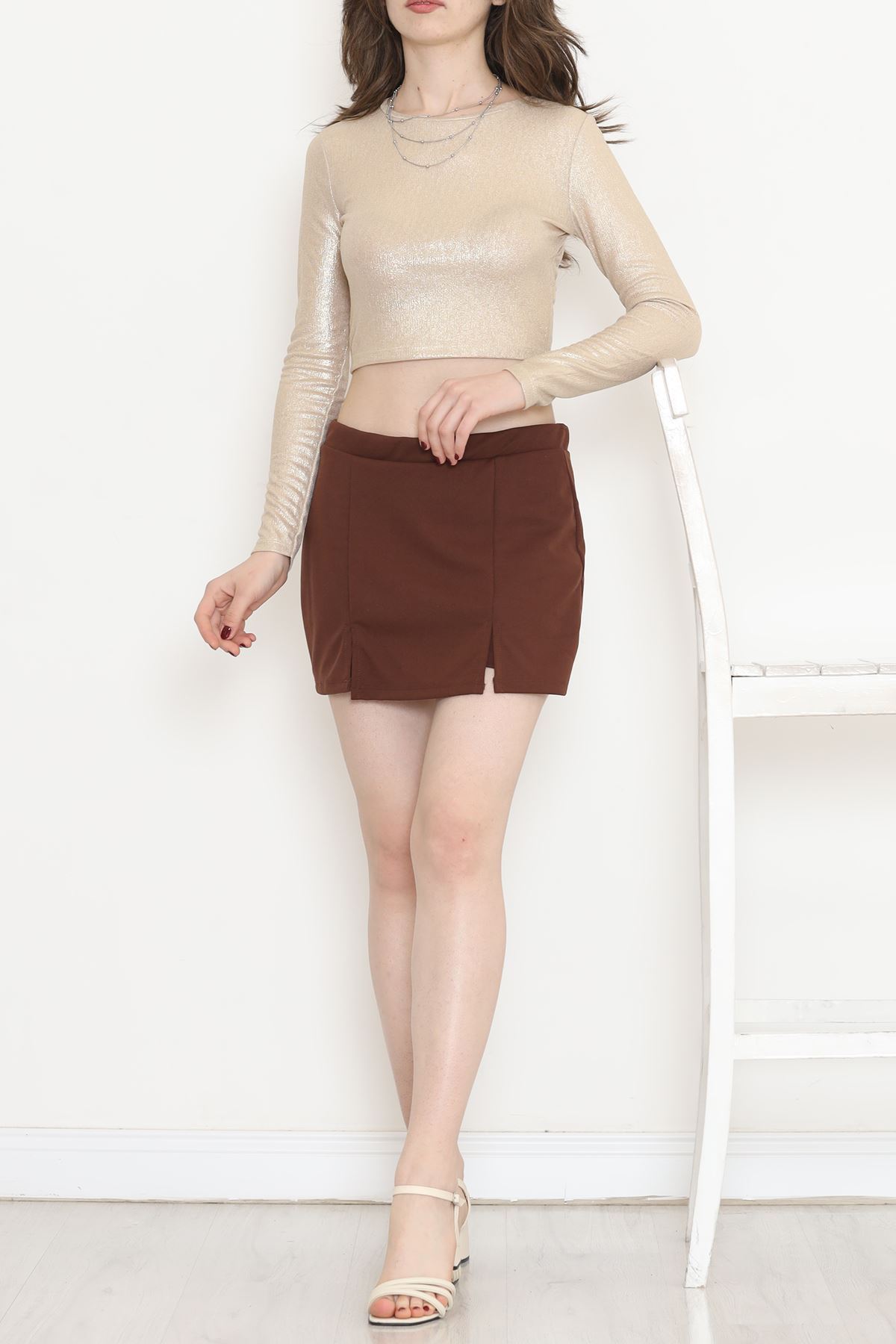 Scuba Fabric Shorts Skirt Light Brown - 16434.1778.