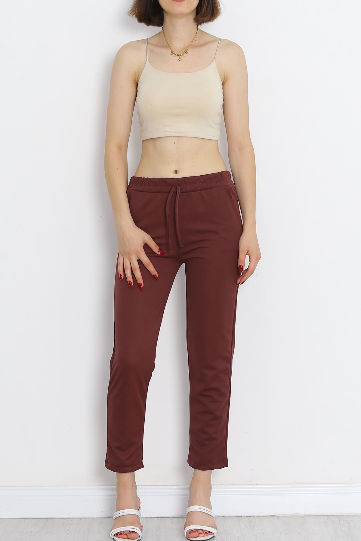 Crepe Lace-up Detailed Trousers Mud - 152429.1778.