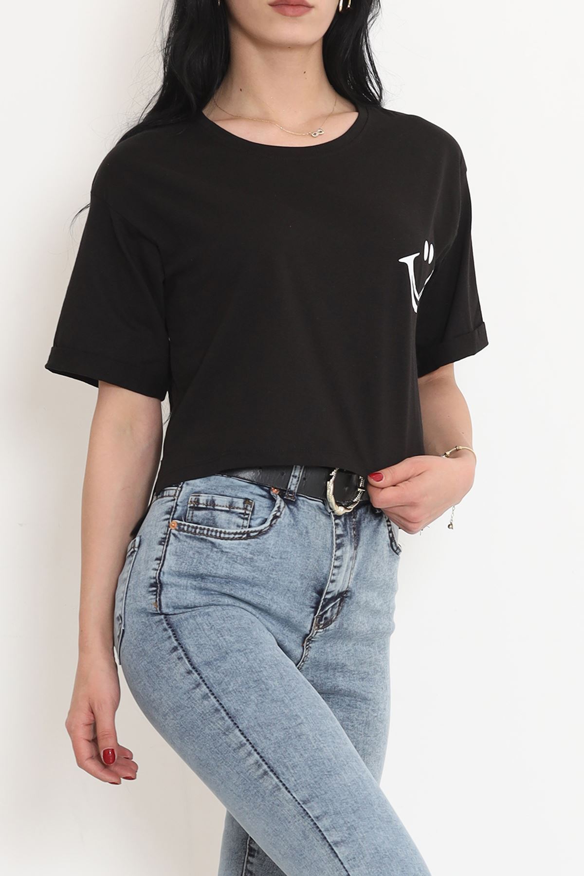 Printed Crop T-shirt Black - 16488.1567.