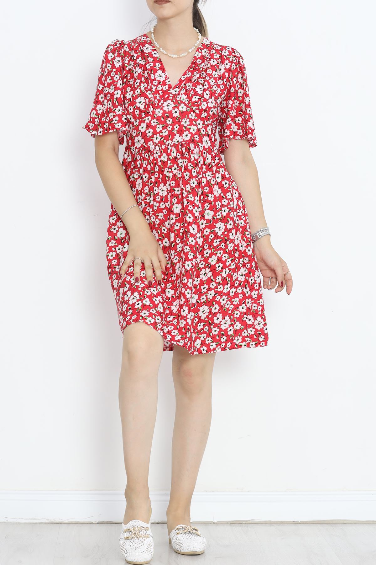 V Neck Dress Red - 152395.701.