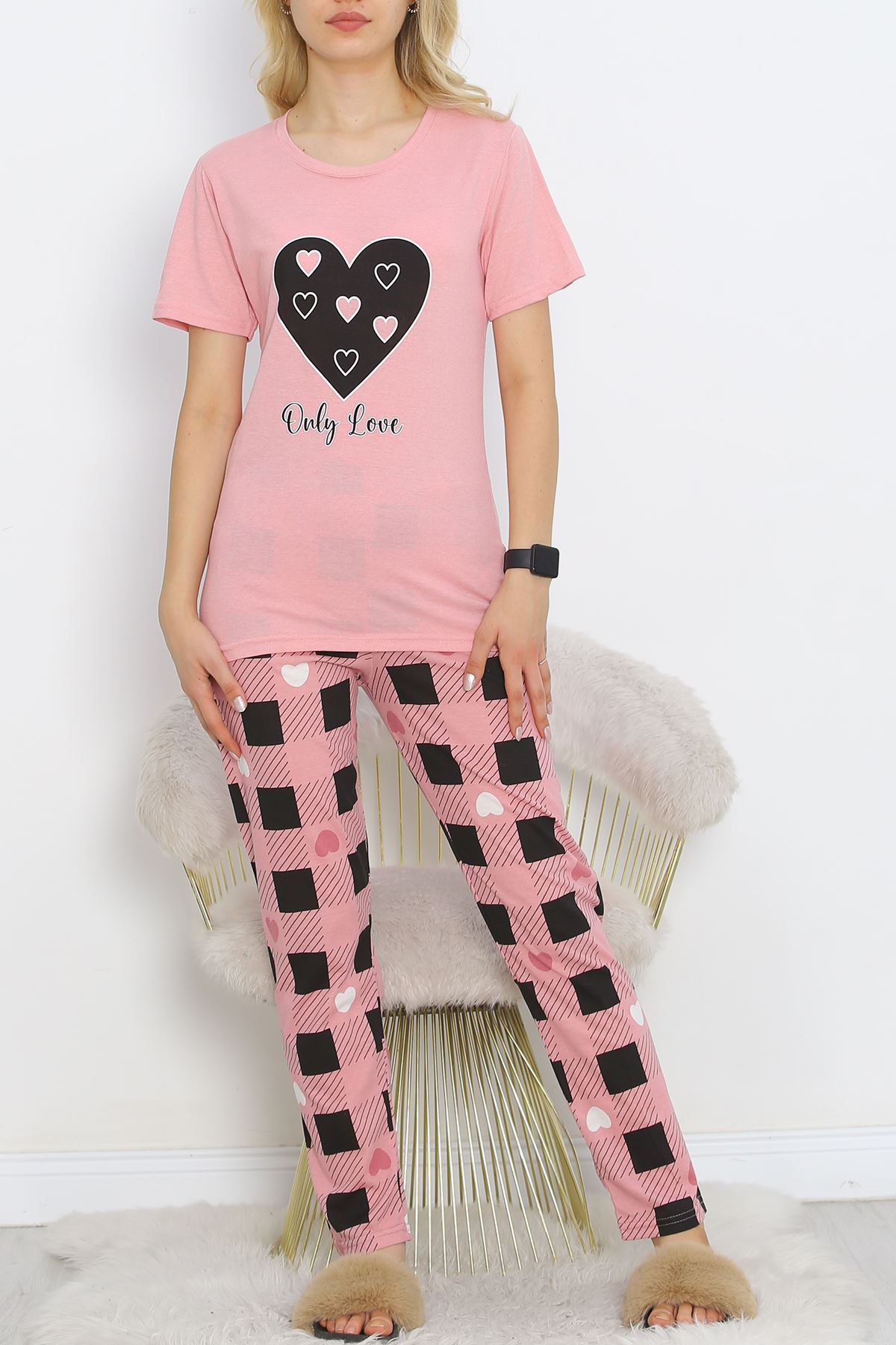 Patterned Pajama Set Powder Black - 18735.1567.