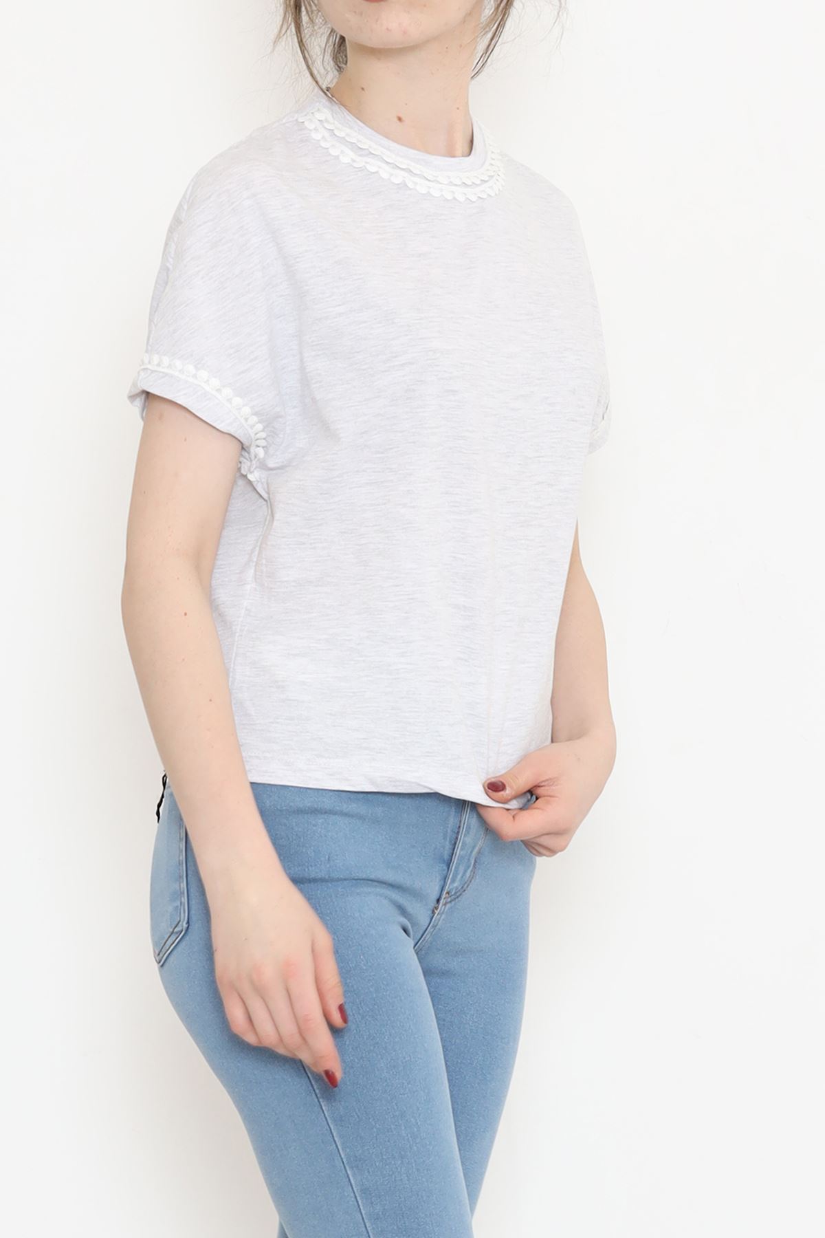 Collar Guipure Single Jersey T-shirt Gray - 16489.1567.