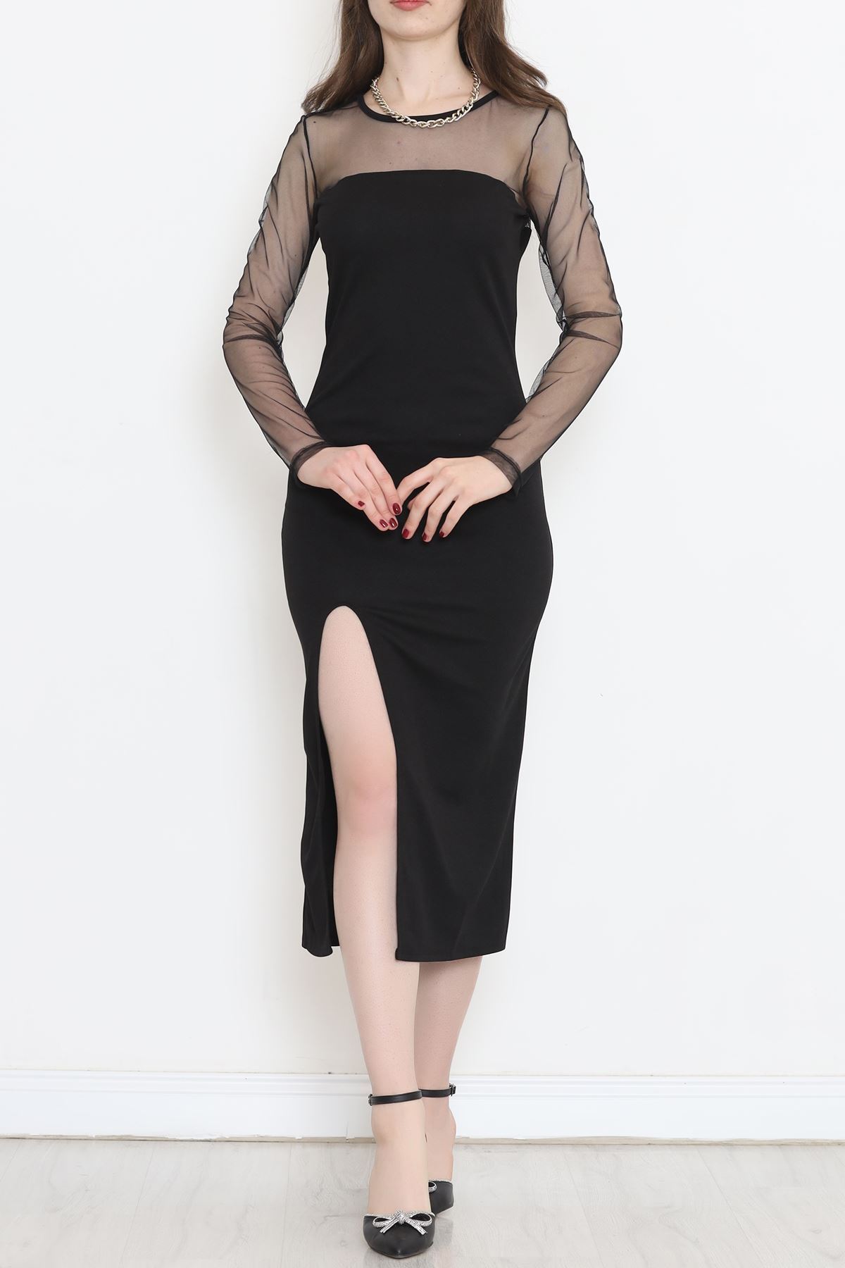 Tulle Dress with Slits Black - 16675.631.