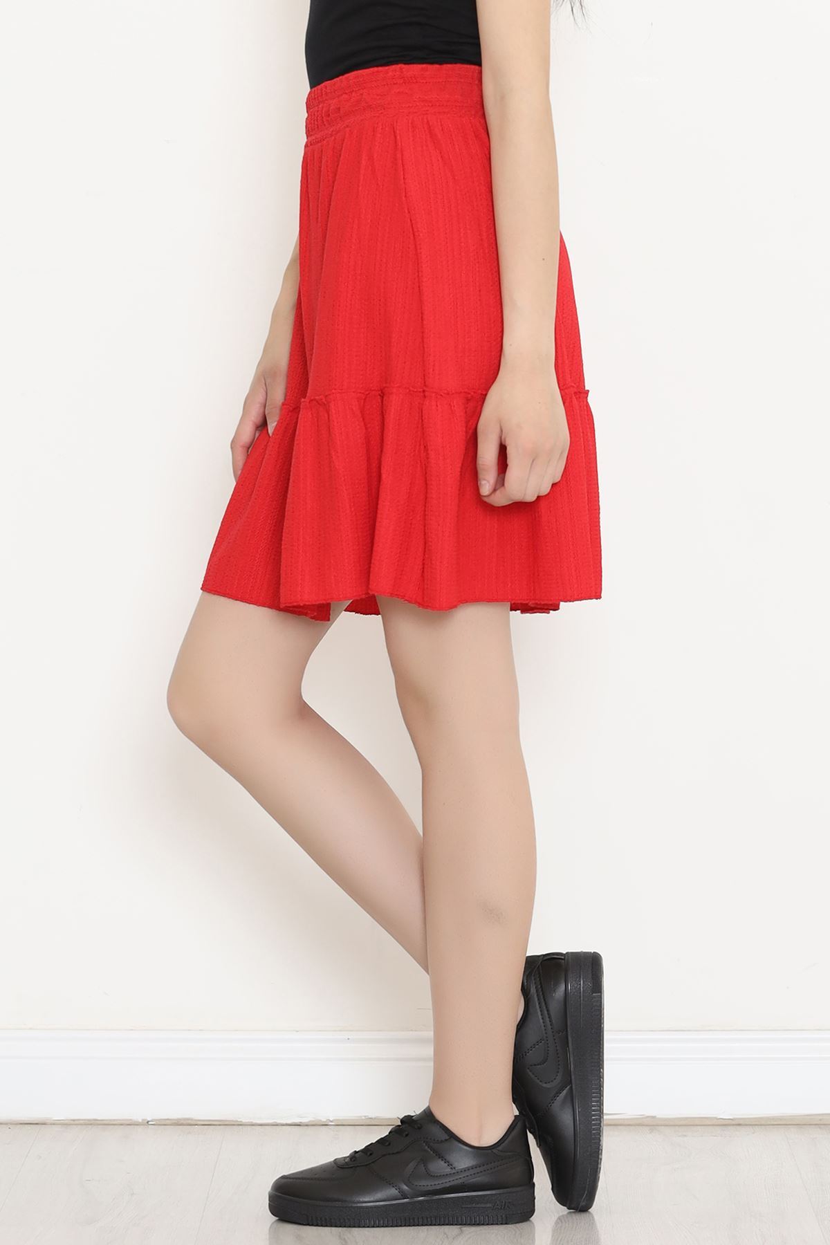 Pleated Ruffled Flared Skirt Red - 16559.631.