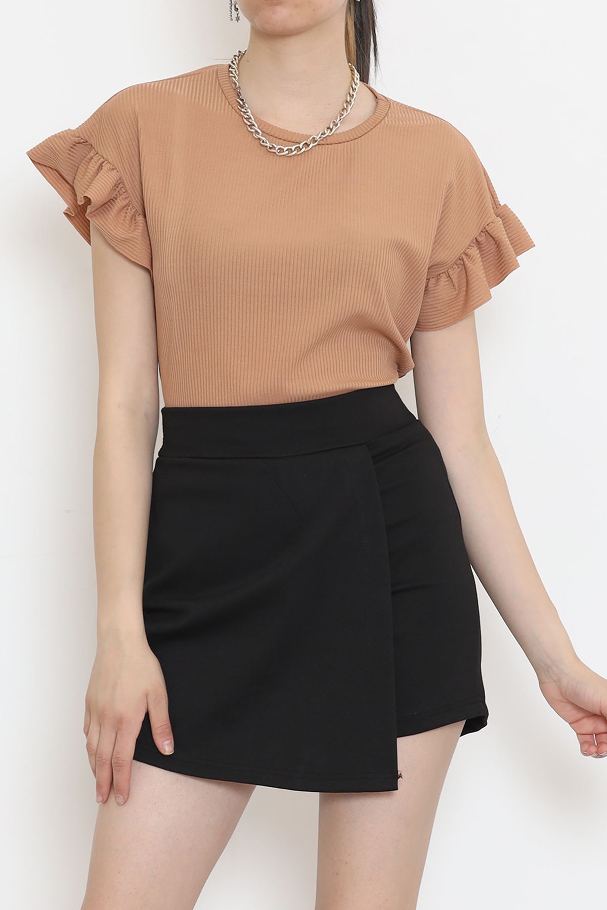 Sleeve Ruffled Camisole Blouse Coffee - 5042.1234.