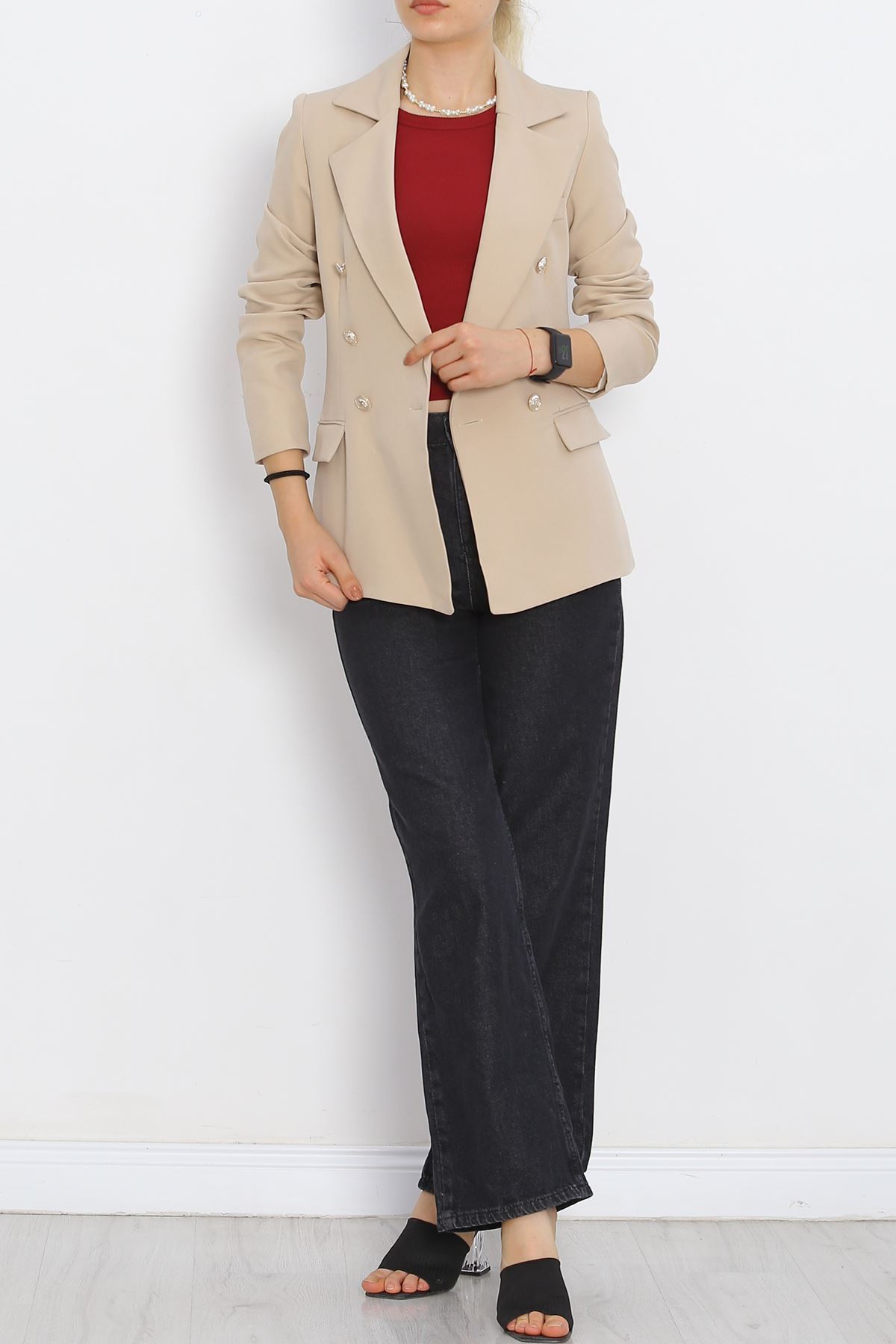 Gold Buttoned Blazer Jacket Beige - 912.1247.