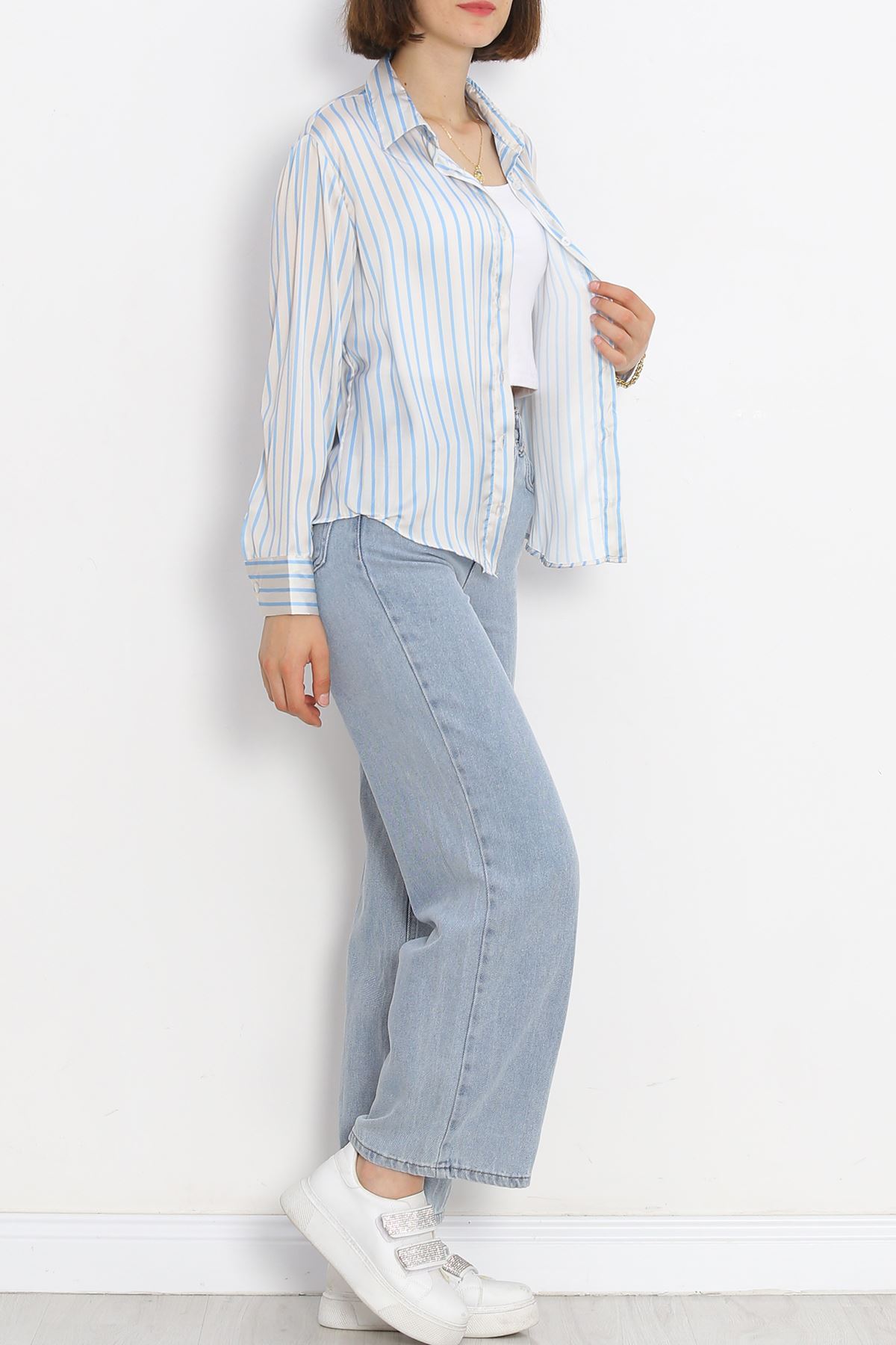 Striped Satin Shirt Blue Striped - 18889.1247.