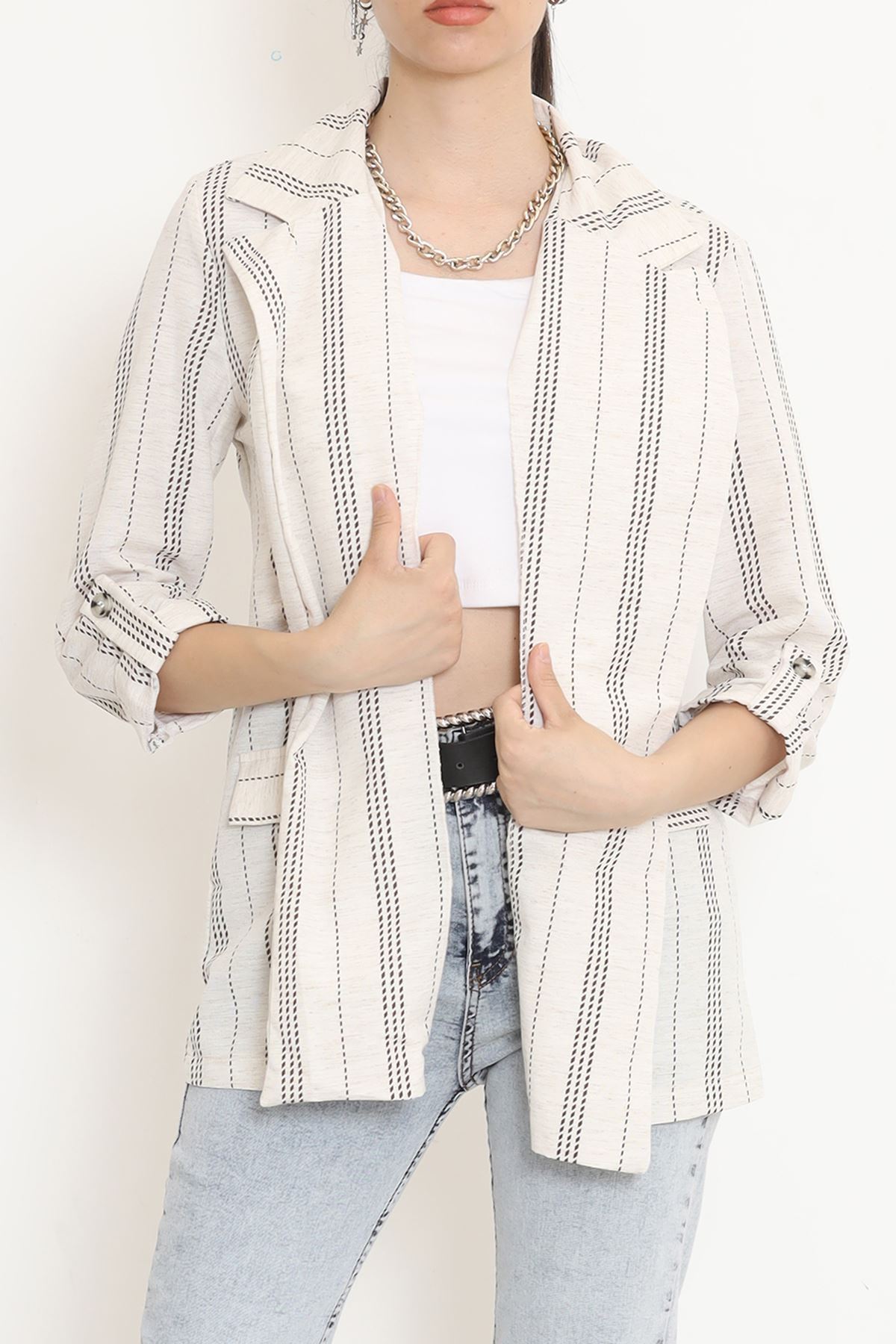 Linen Striped Jacket Ekrukahve - 1024.1247.