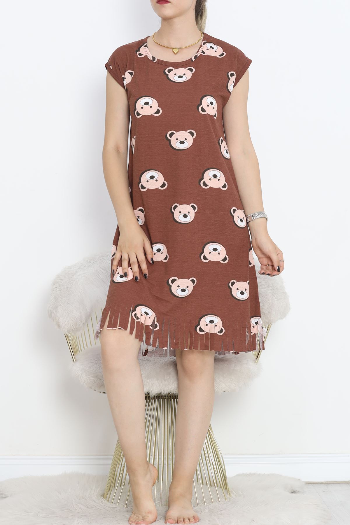 Printed Rotation Tasseled Dress Dark Brown - 263.1287.