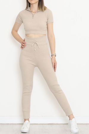 Camisole Zippered Short Sleeve Set Beige - 18517.1567.