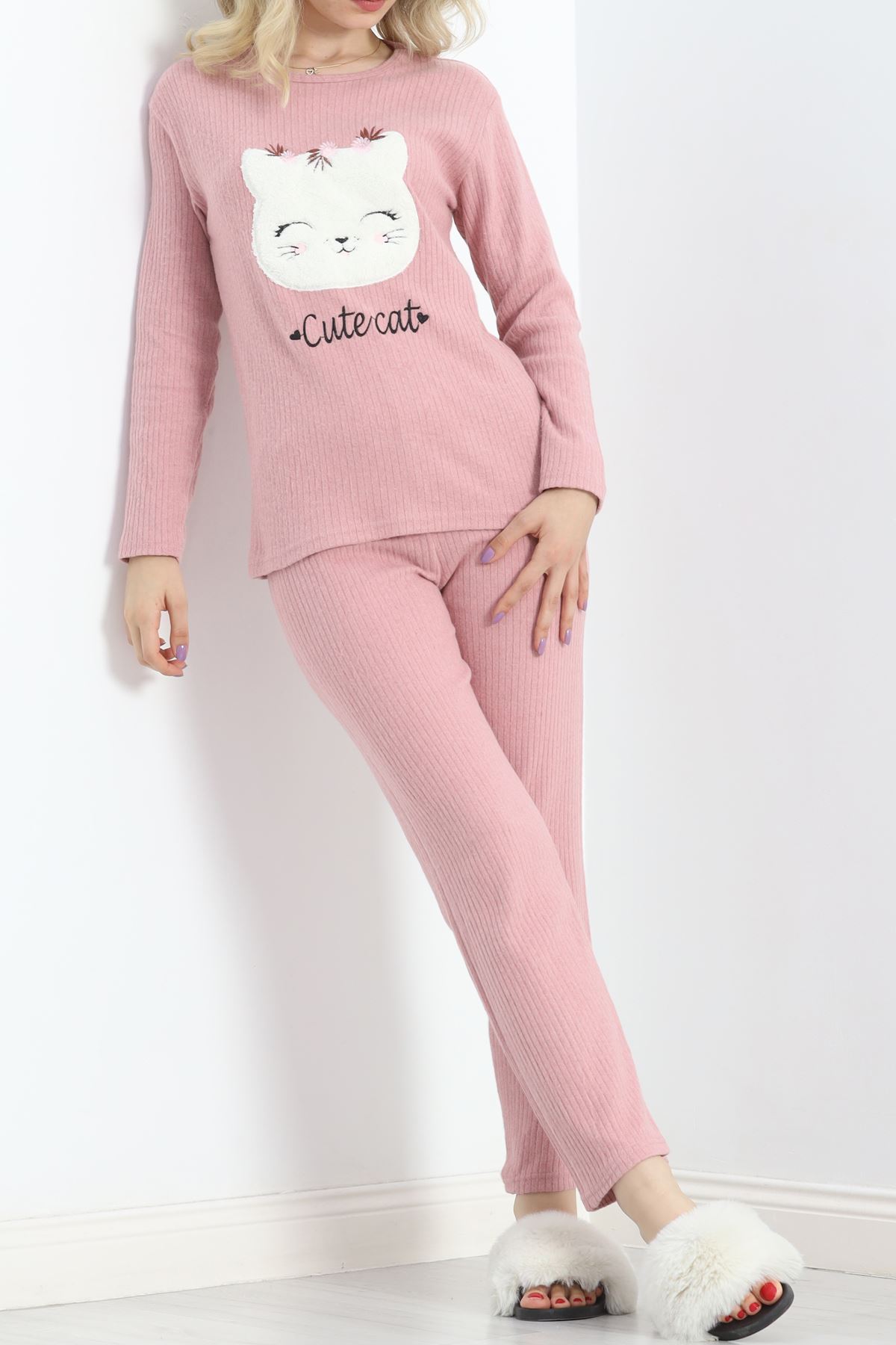 Nakışlı Fitilli Pijama Takımı Pembe - 19217.1048.