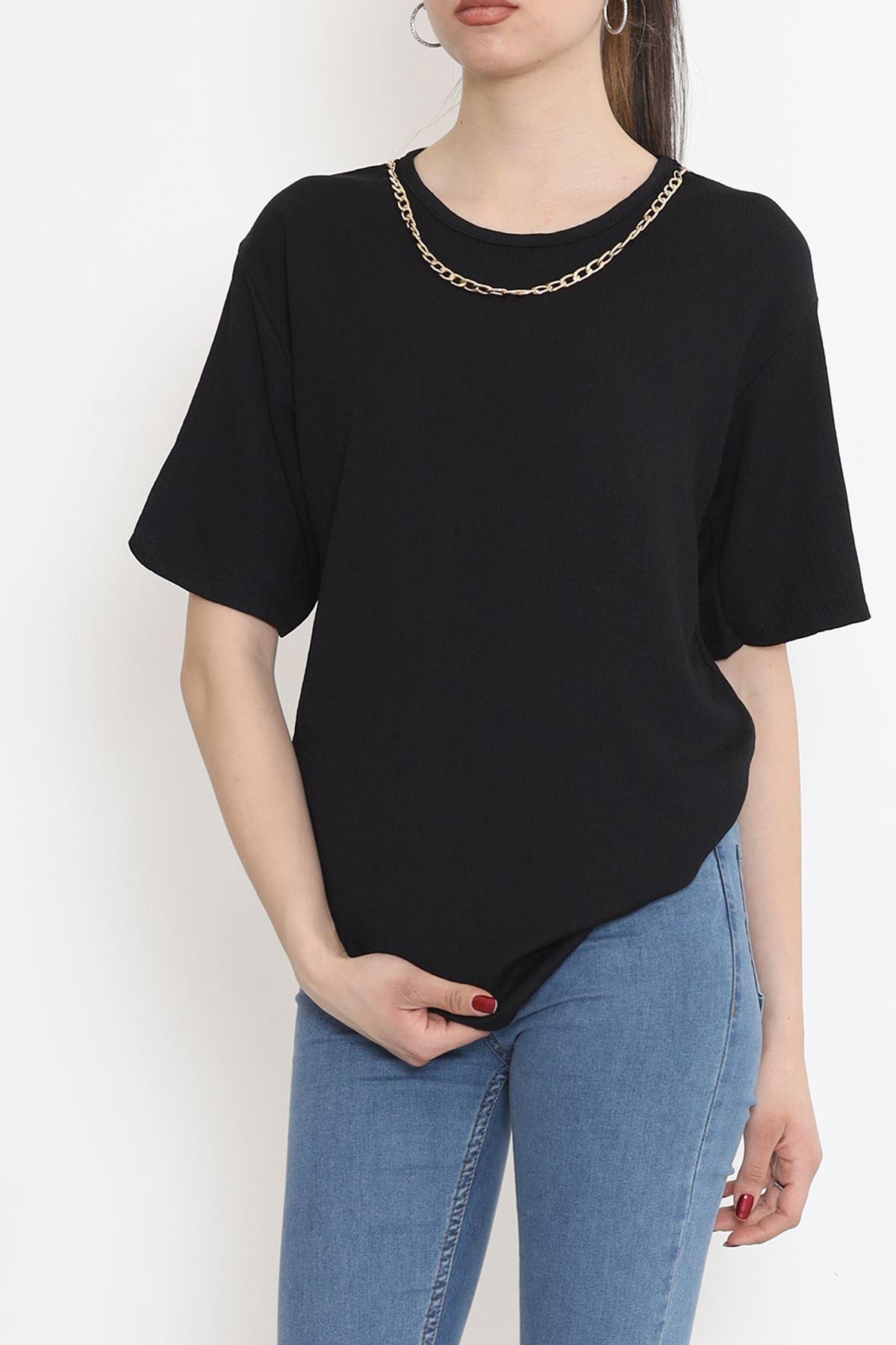 T-shirt with Collar Chain Detail Black - 2494.555.