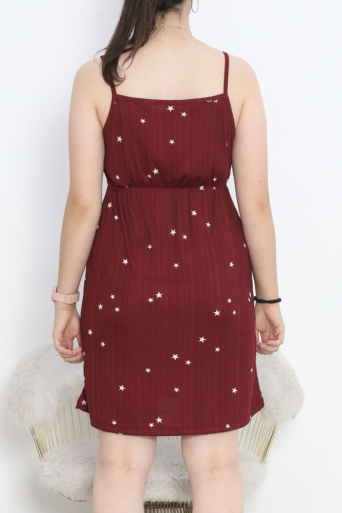 Printed Pegasus String Dress Dark Red - 913.1287.