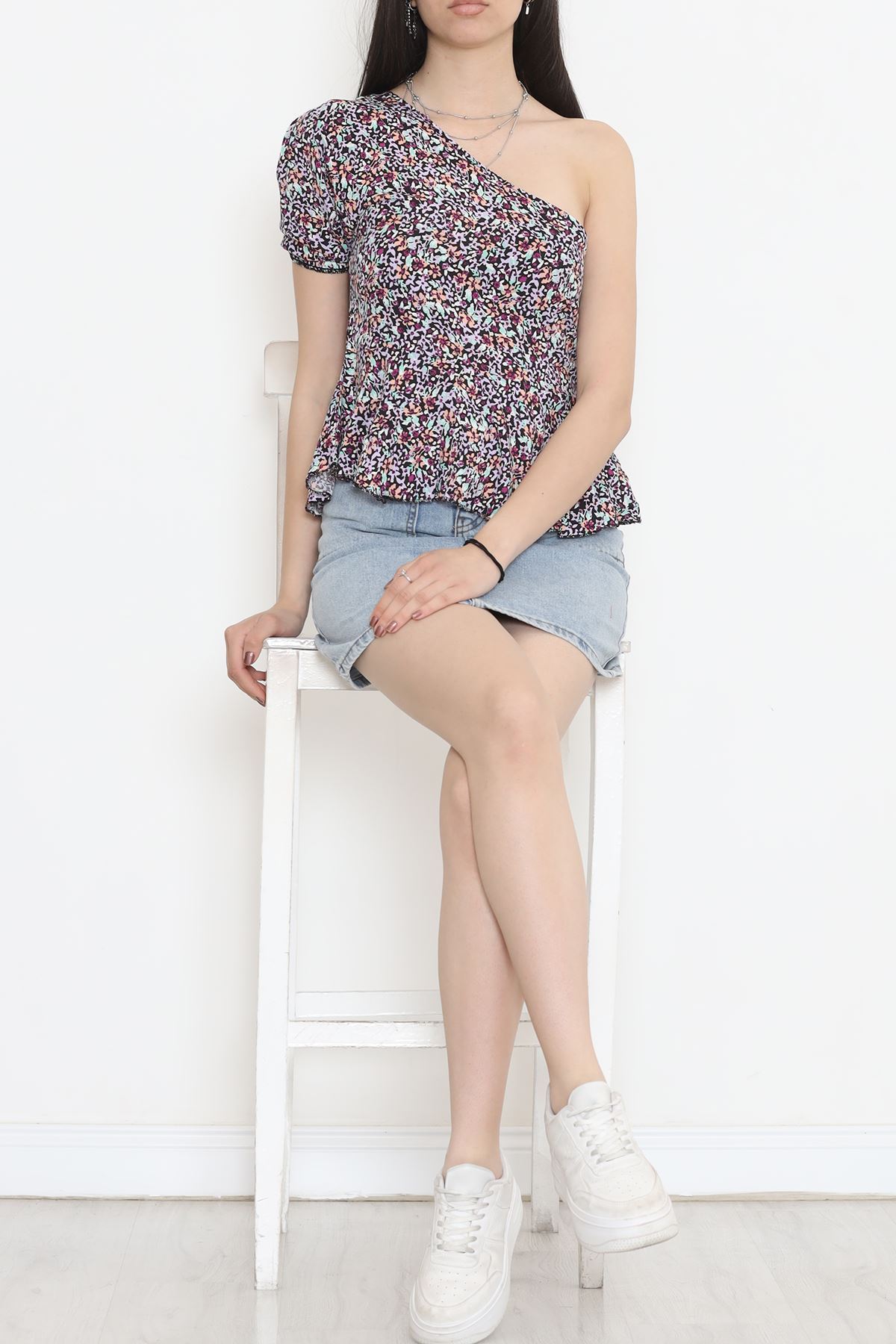 Waist Ruffle Blouse Lilac Floral - 18483.1153.