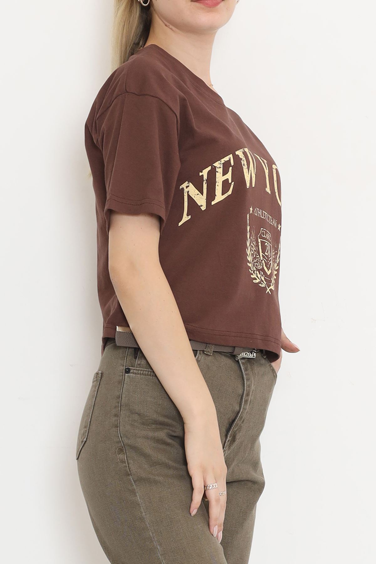 Printed Crop T-shirt Coffee - 16471.1567.