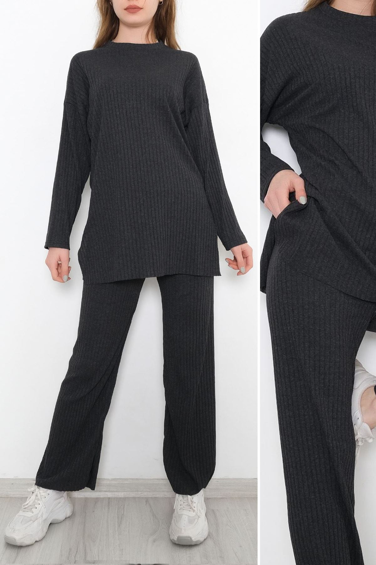 Long Sleeve Fitted Suit Anthracite - 10147.1567.