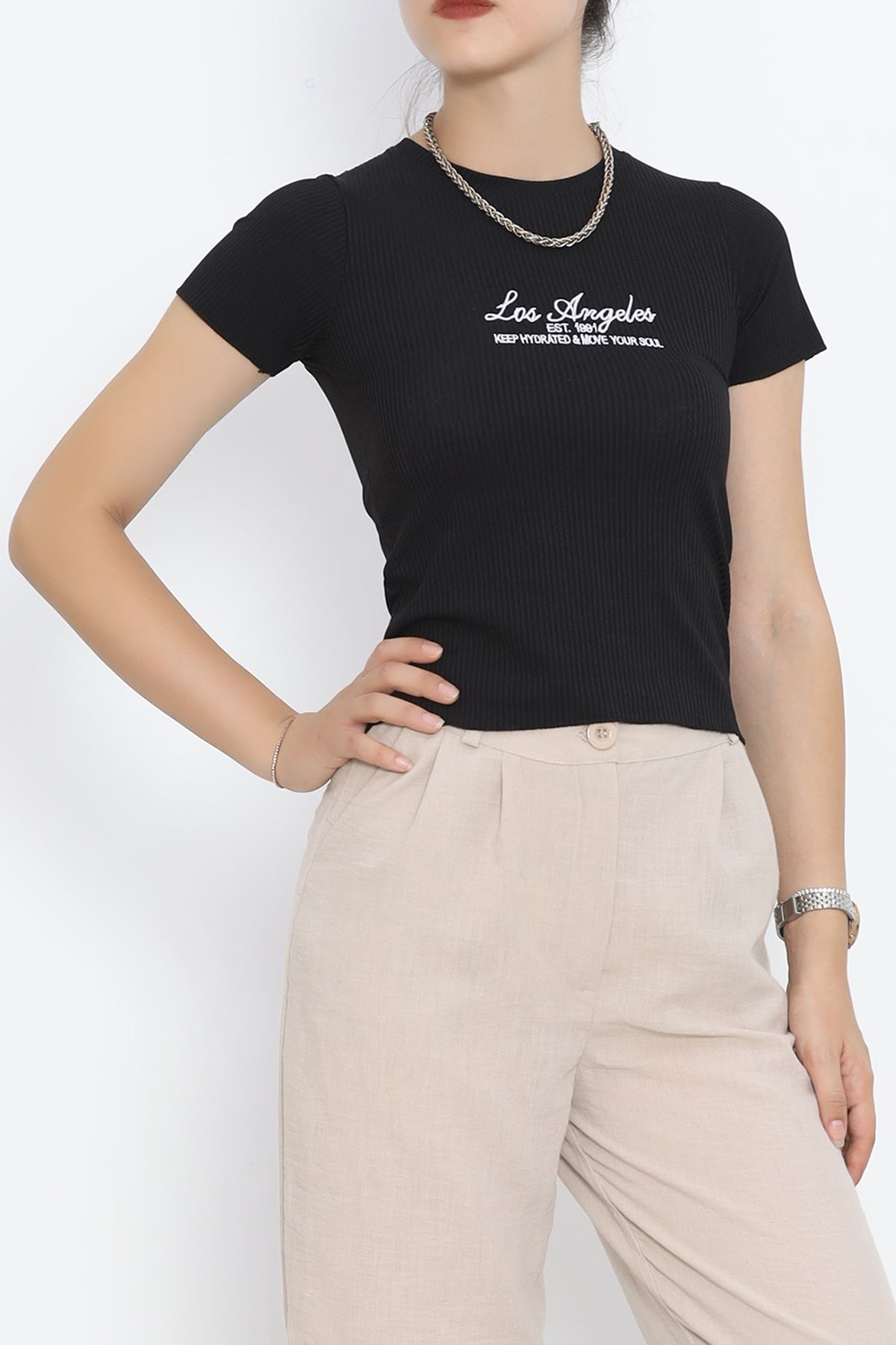 Embroidered Fitted T-shirt Black - 18890.1247.