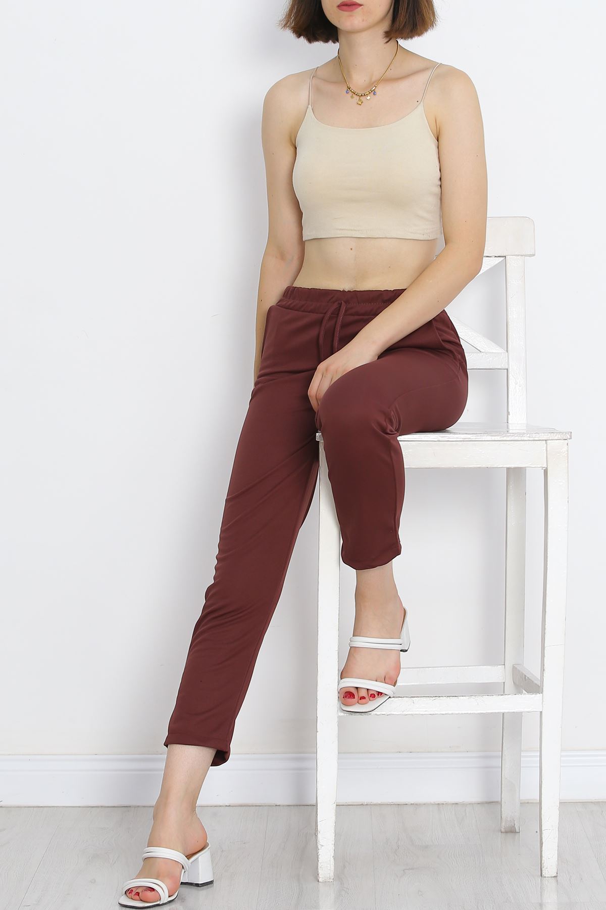 Crepe Lace-up Detailed Trousers Mud - 152429.1778.