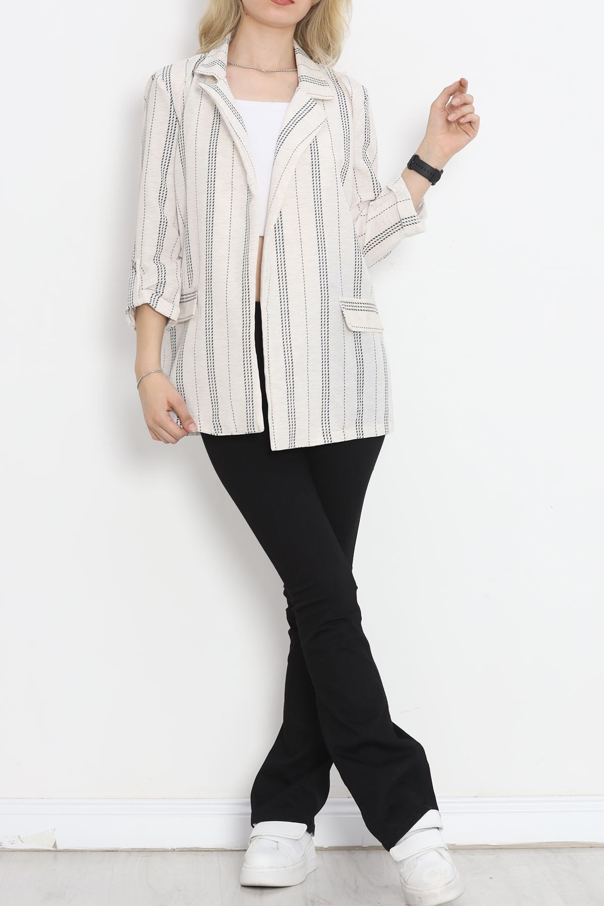 Linen Striped Jacket Eco-Green - 1024.1247.