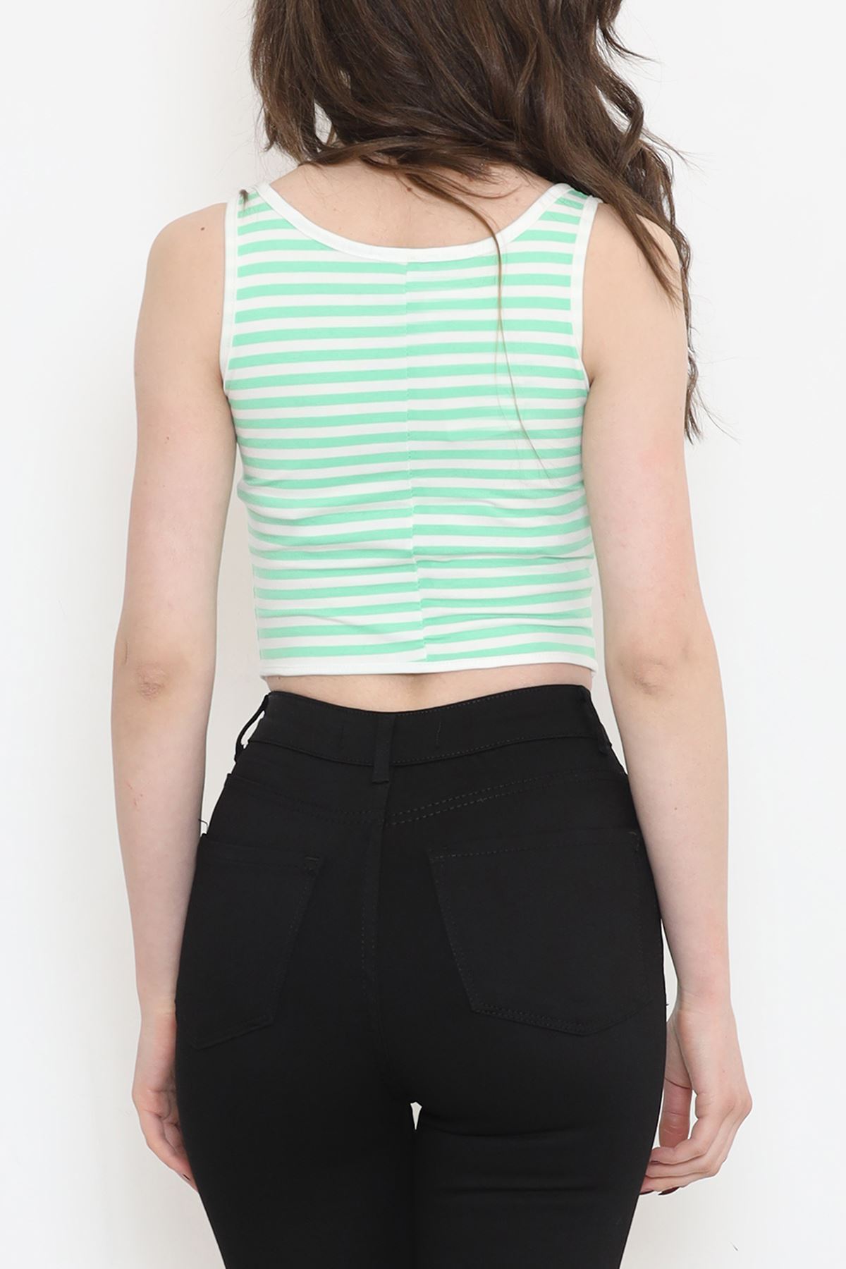 Striped Zero Sleeve Tank Top Green - 860.1019.