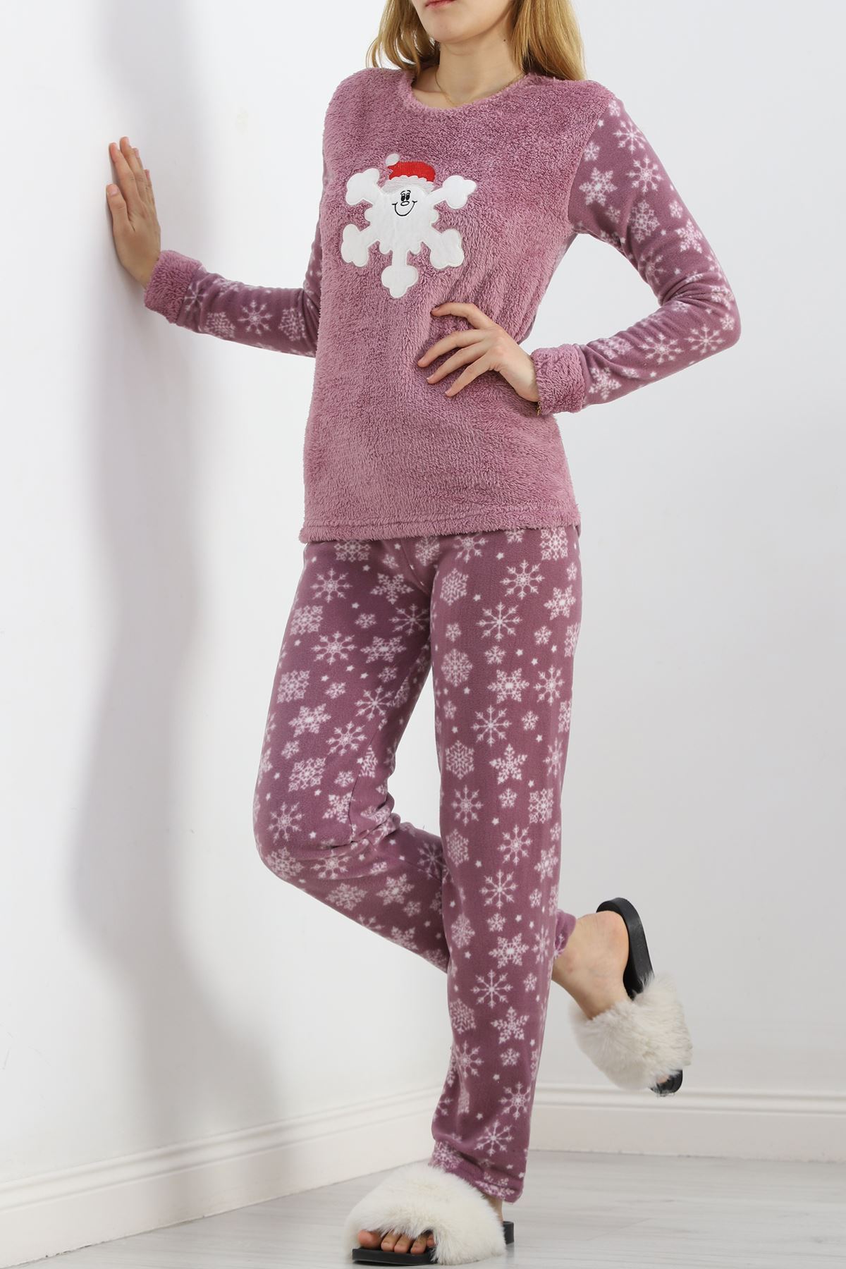 Peluş Polar Pijama Takımı Lilabeyaz - 19178.1050.