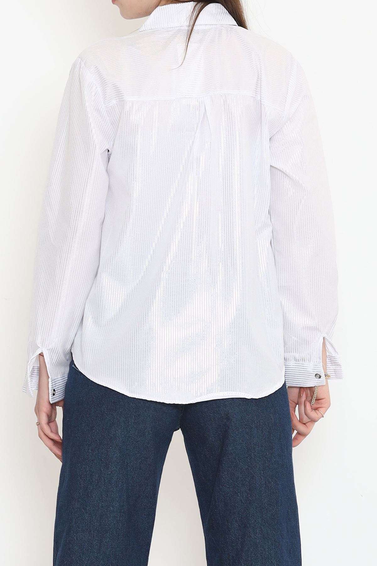 Striped Foil Shirt White-Silver - 973.1247.