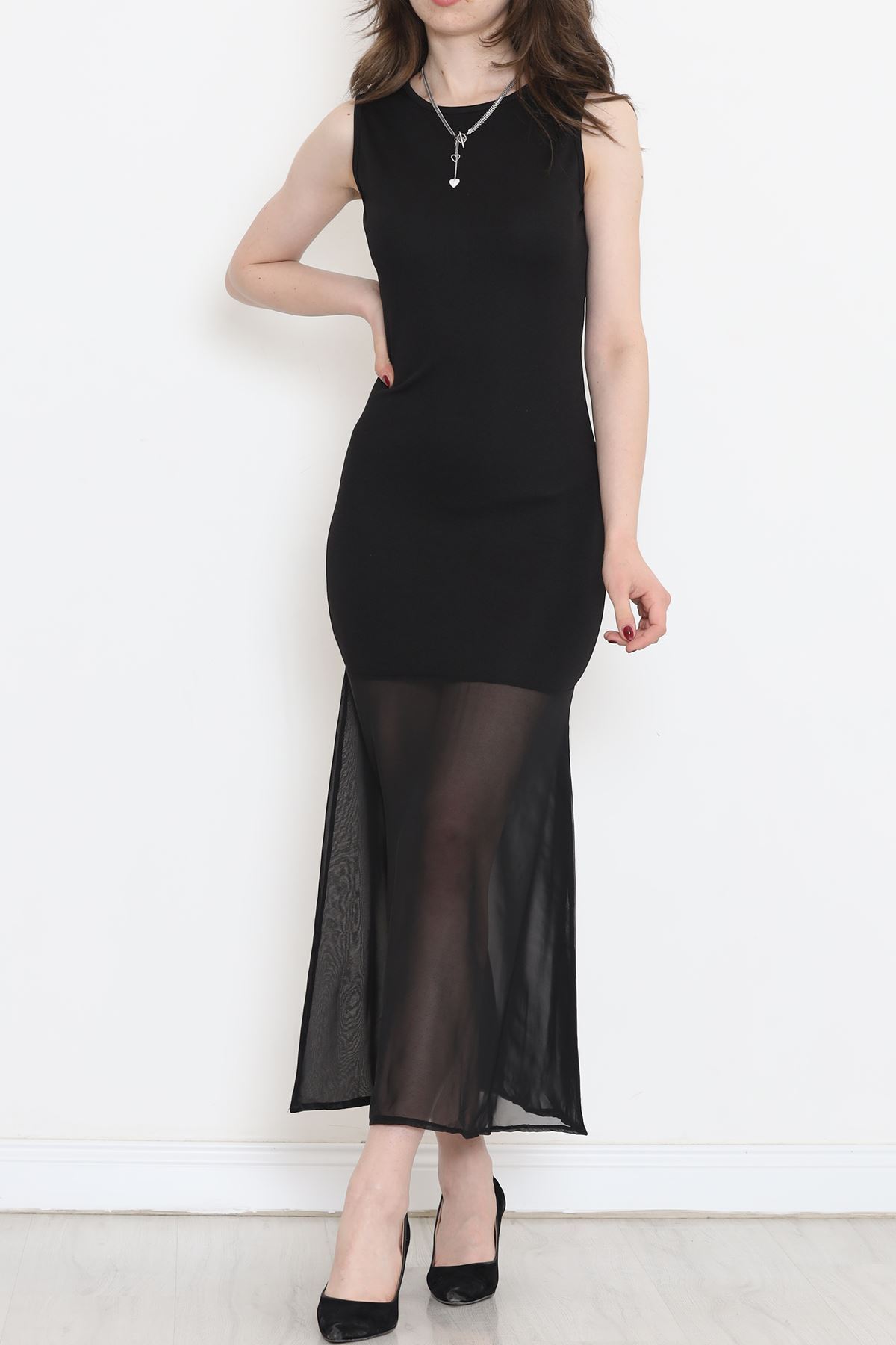 Dress with Tulle Hem Black - 16674.631.