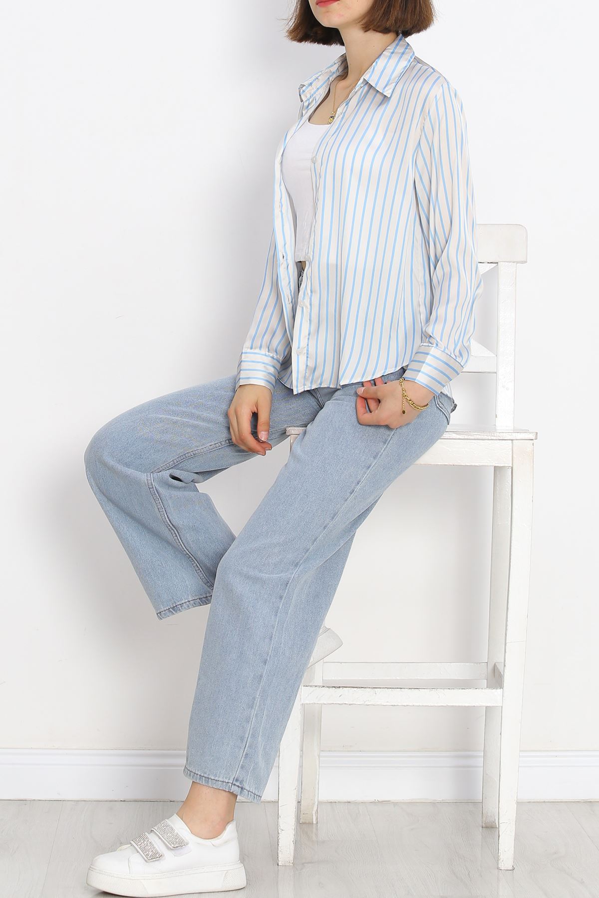 Striped Satin Shirt Blue Striped - 18889.1247.