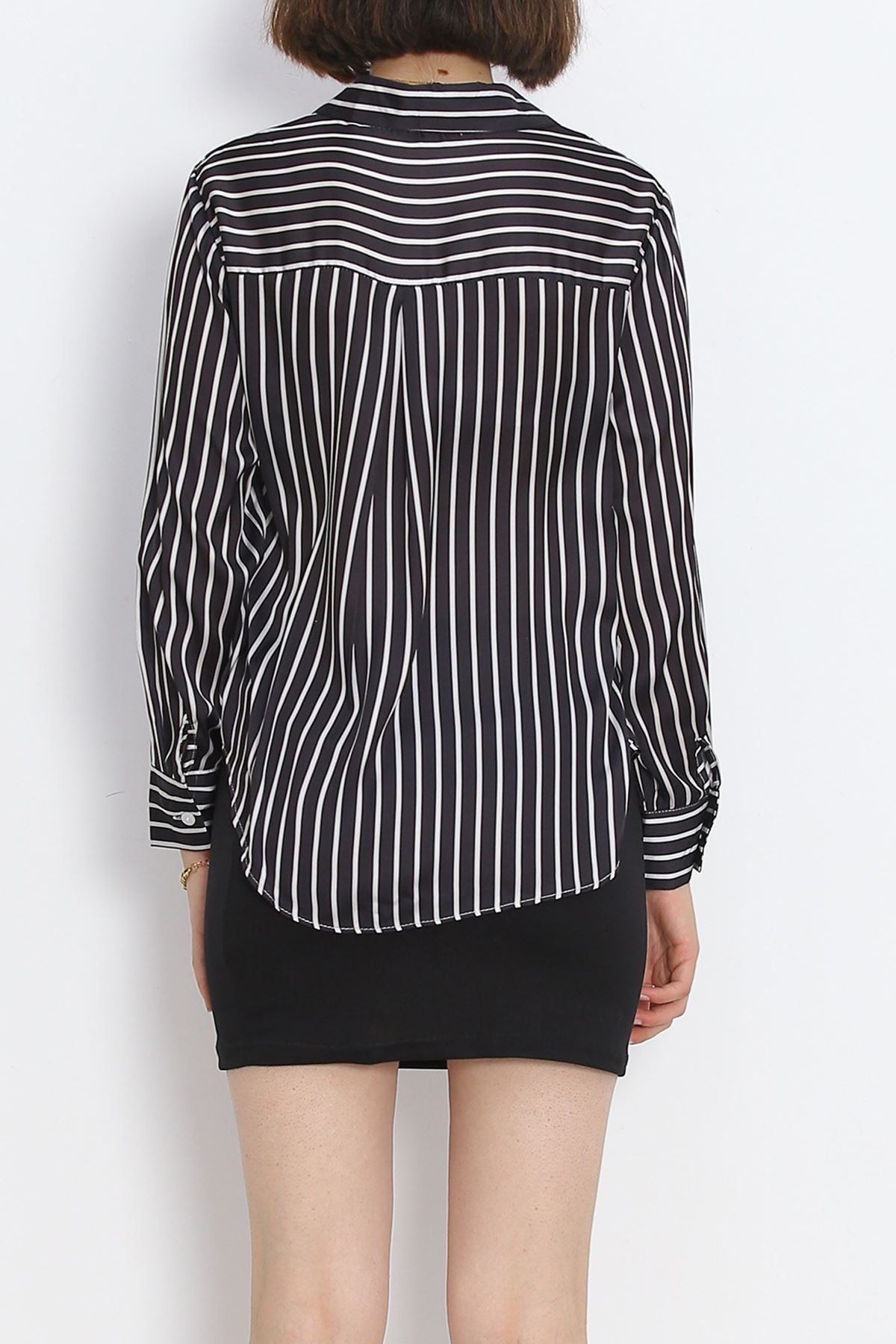 Striped Satin Shirt Black - 18889.1247.