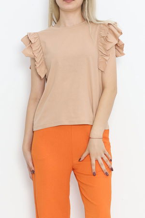 T-shirt with ruffled sleeves Biscuit - 15876.1567.