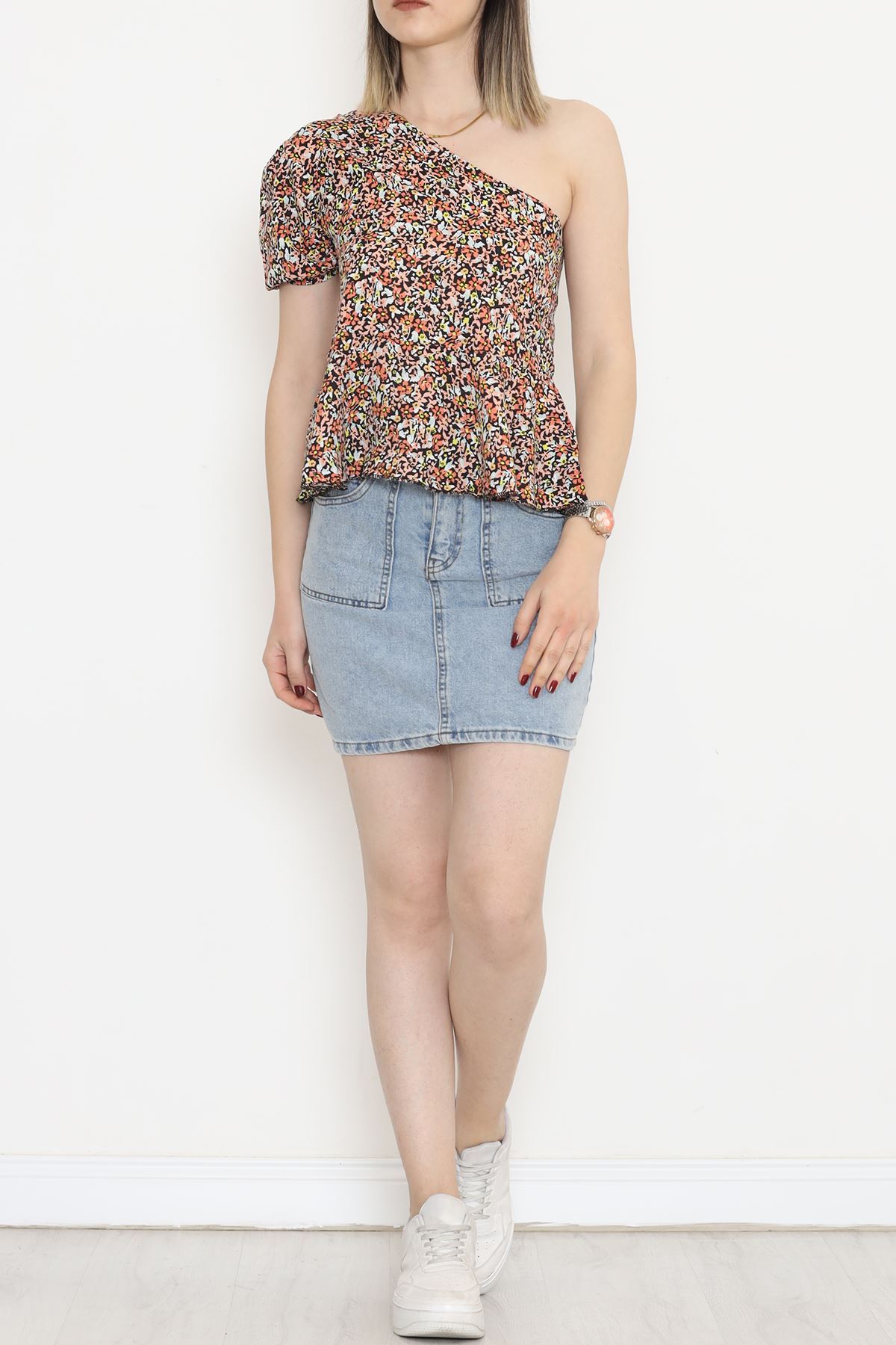 Waist Ruffle Blouse Salmon Floral - 18483.1153.