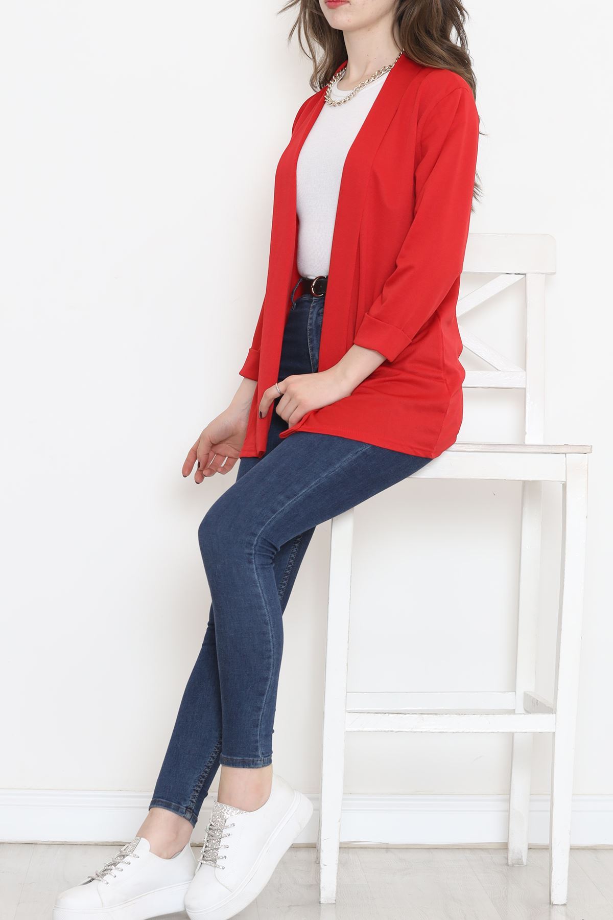 Knitted Crepe Jacket Red - 1185.1095.