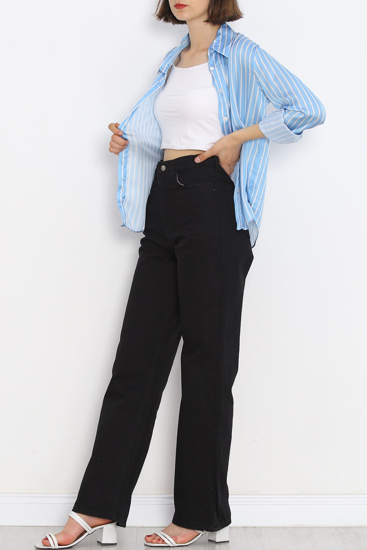 Striped Satin Shirt Blue-White - 18889.1247.