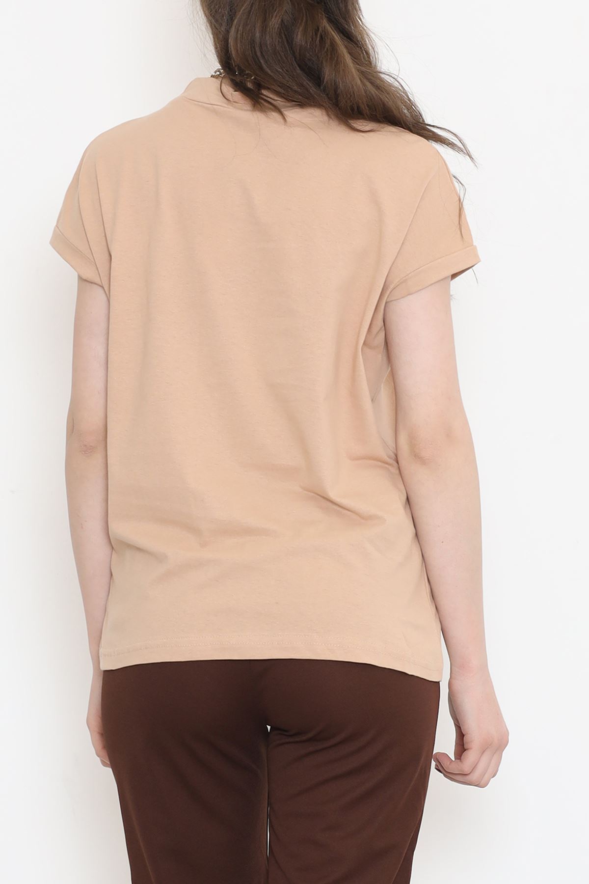 Single Jersey Printed Half Collar T-Shirt Beige - 4113.1567.