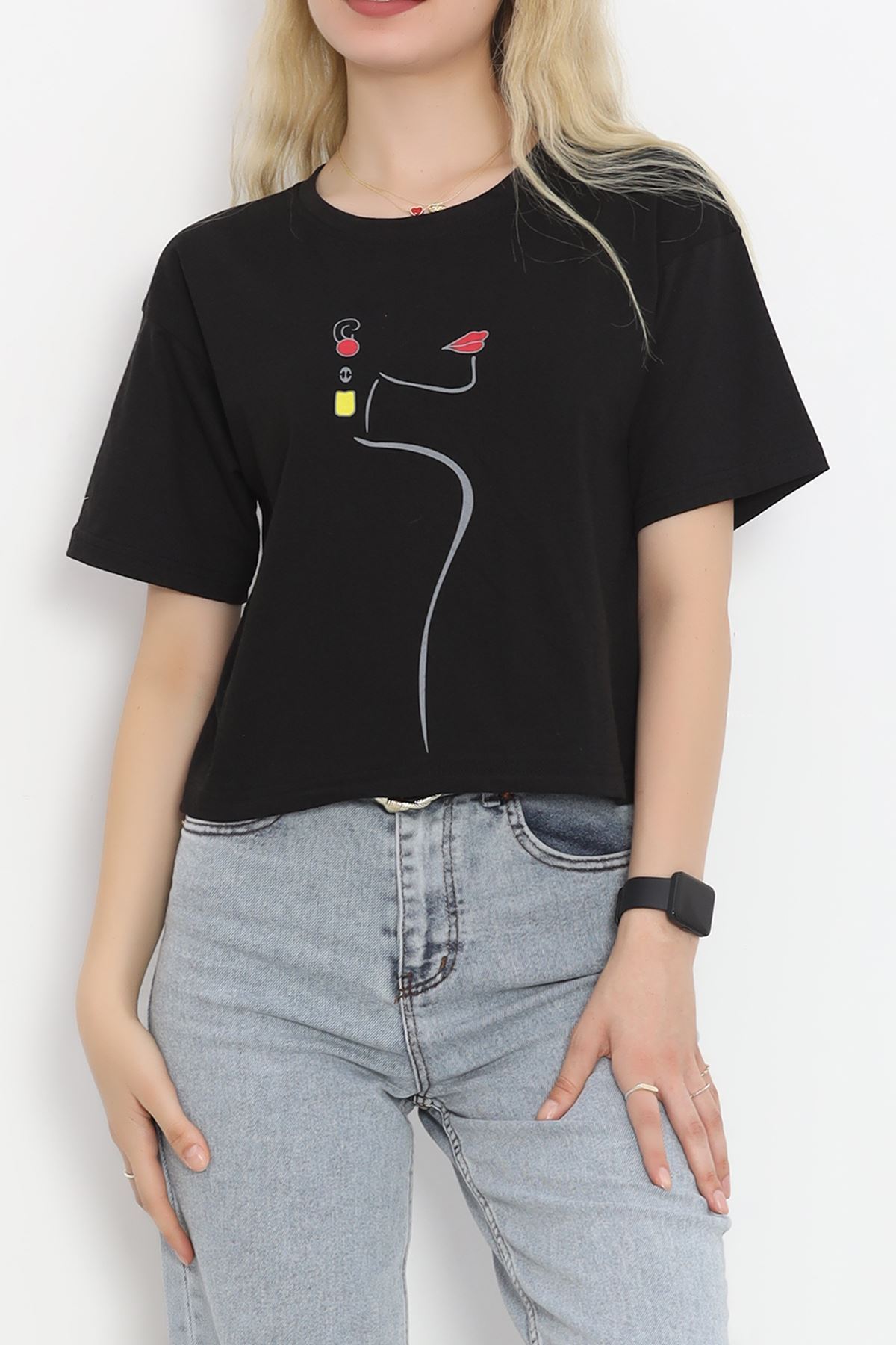 Printed Crop T-shirt Black - 16486.1567.