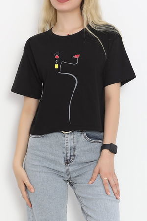 Printed Crop T-shirt Black - 16486.1567.