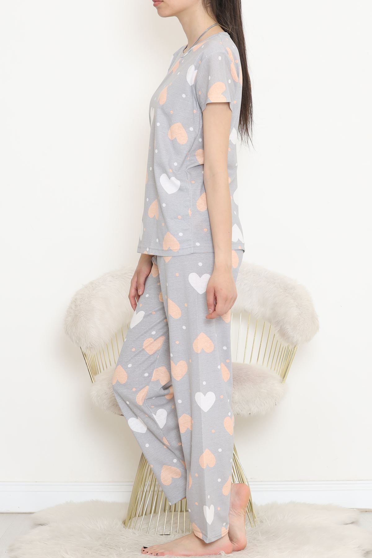 Patterned Pajama Set Gray Duvet - 130.1287.