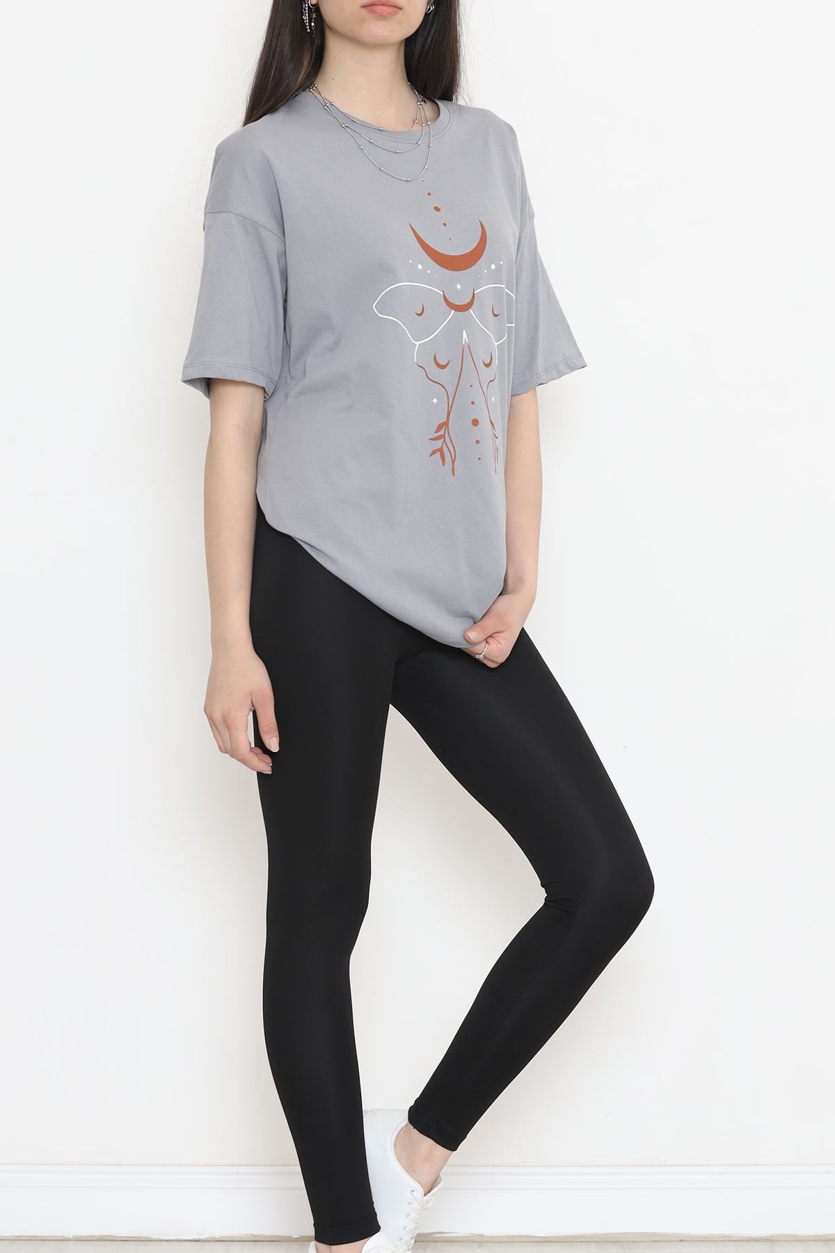 Printed Crew Neck T-Shirt Gray - 16498.1567.