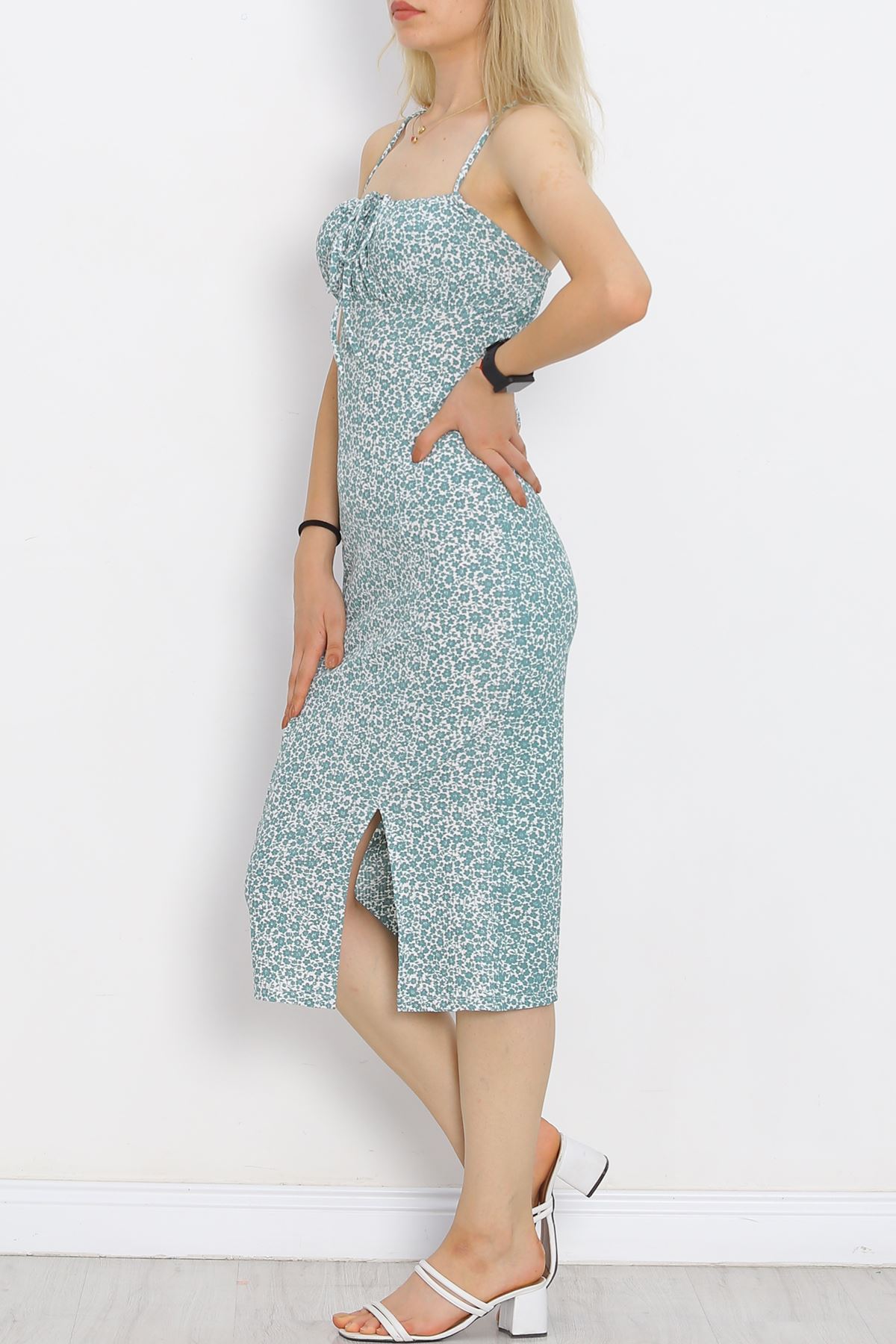 Patterned Dress with Straps Mint1 - 650.1247.