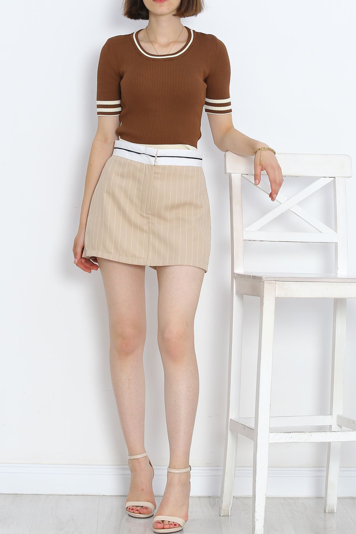 Striped Shorts Skirt Mink - 970.1247.