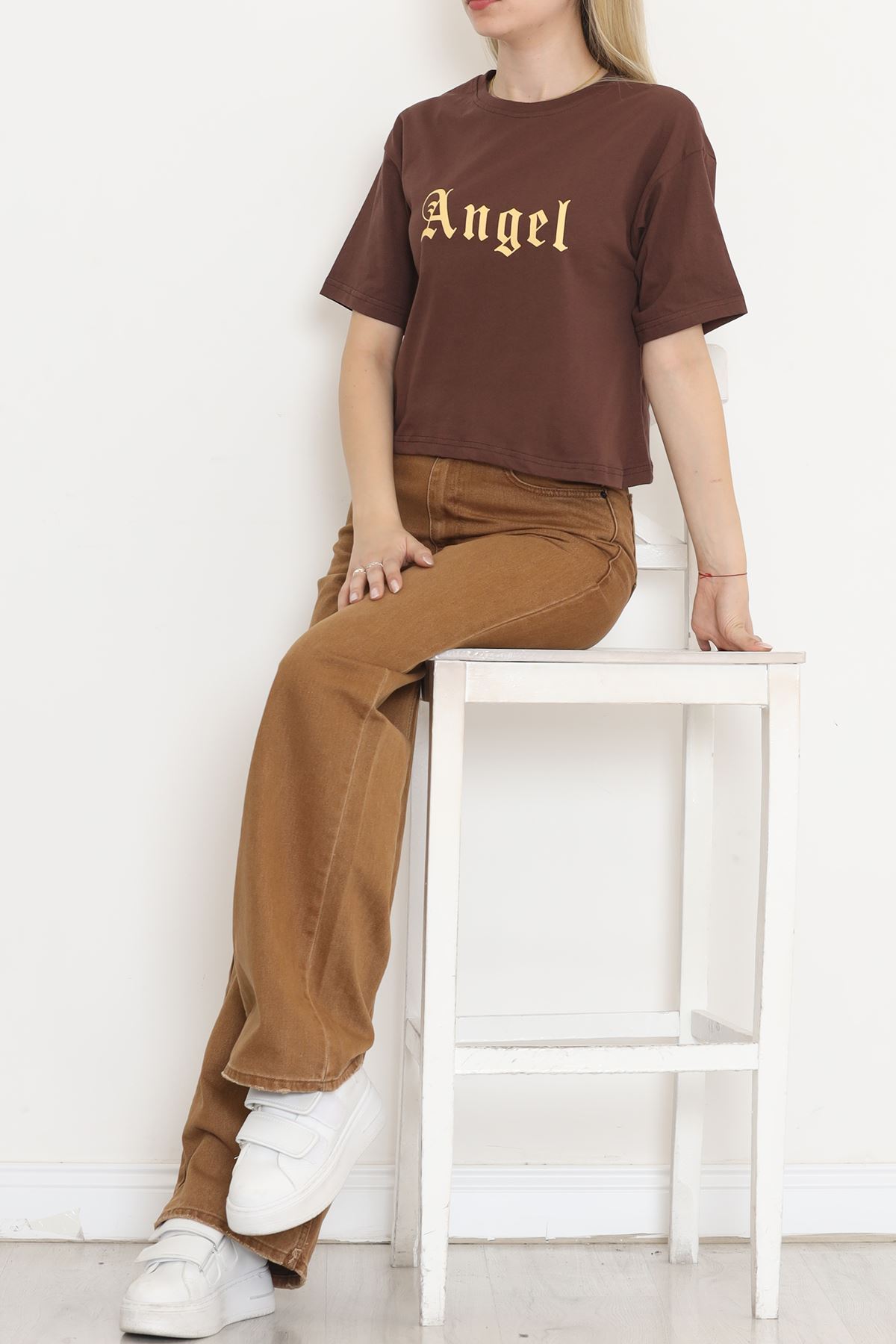 Printed Crop T-shirt Coffee - 16474.1567.