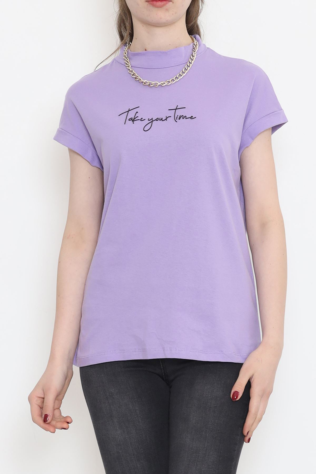 Single Jersey Printed Half Collar T-Shirt Lilac - 4114.1567.