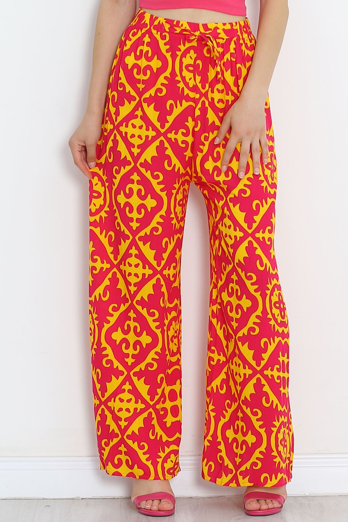 Patterned Woven Trousers Pink Yellow - 18979.1095.