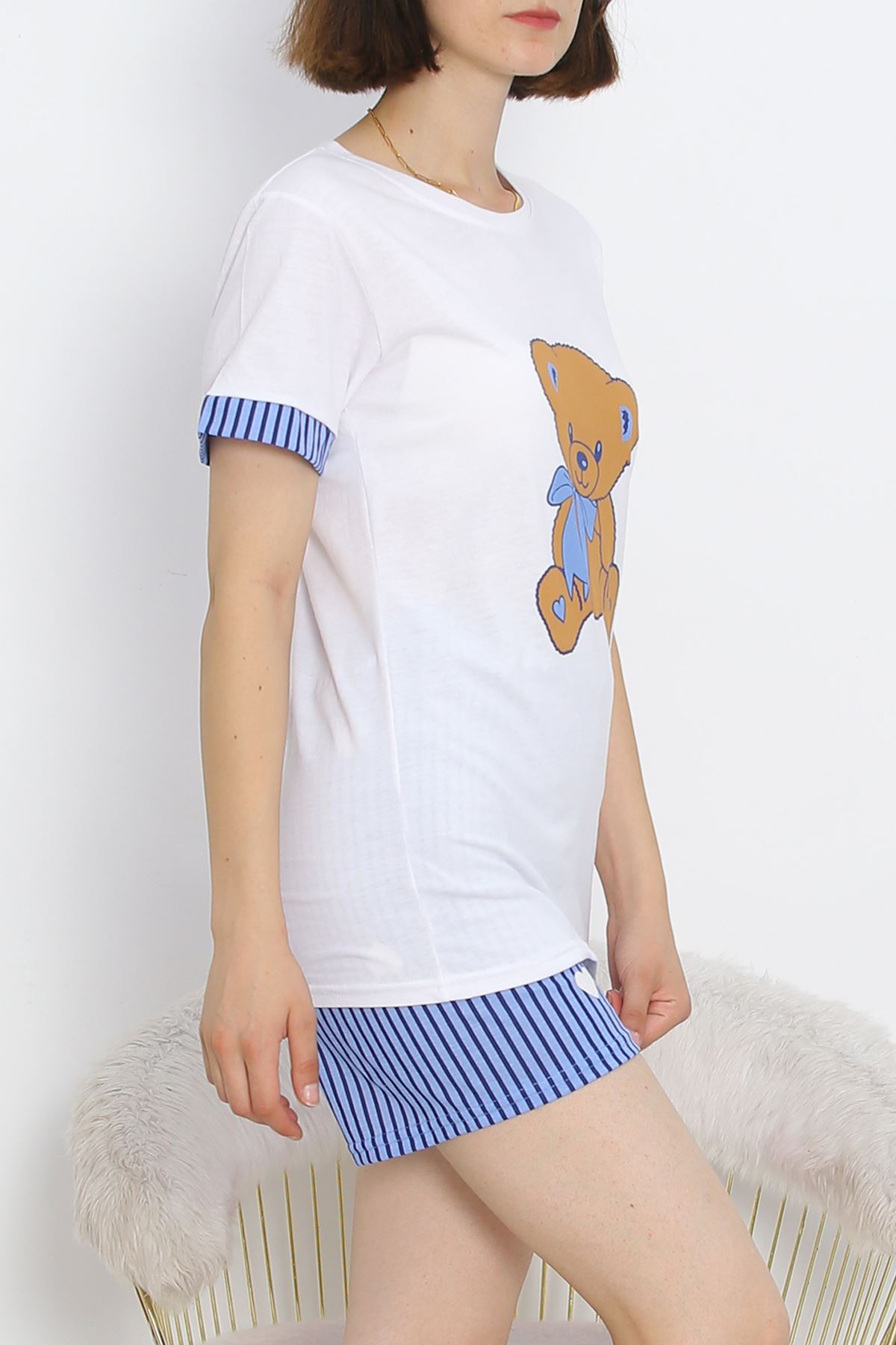 Short Sleeve Shorts Pajama Set WhiteBlue - 18956.1567.