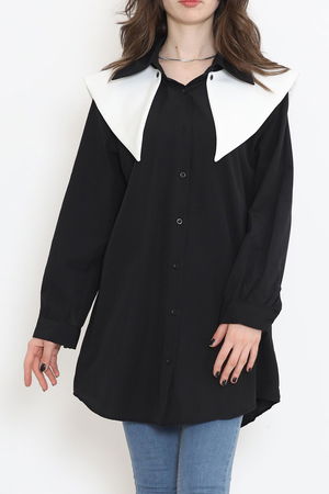 Wide Collar Poplin Shirt Black - 16718.255.