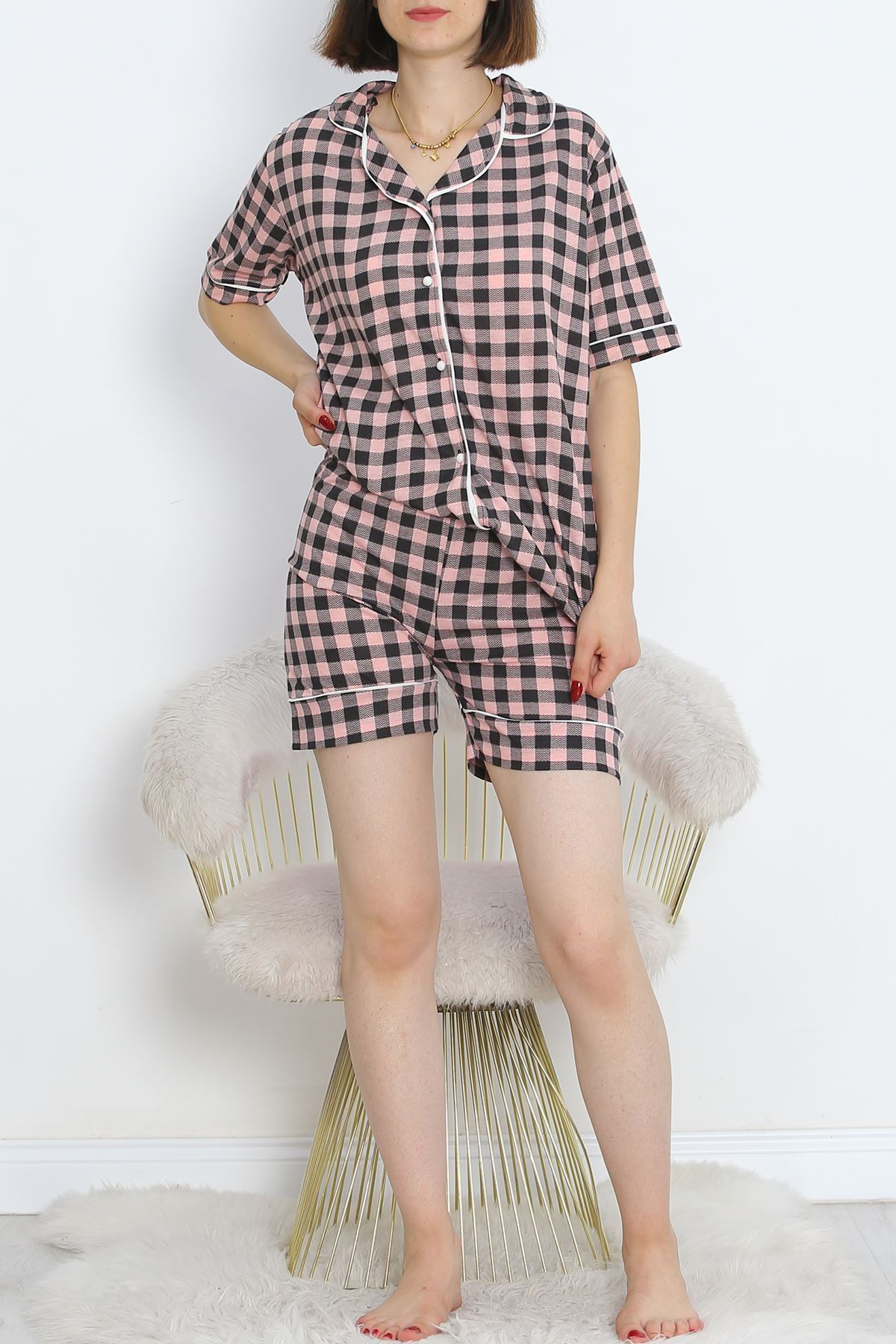 Buttoned Shorts Pajama Set Powder Black - 18944.1567.