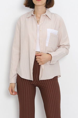 Pocket Detail Striped Shirt Beige - 18958.1247.