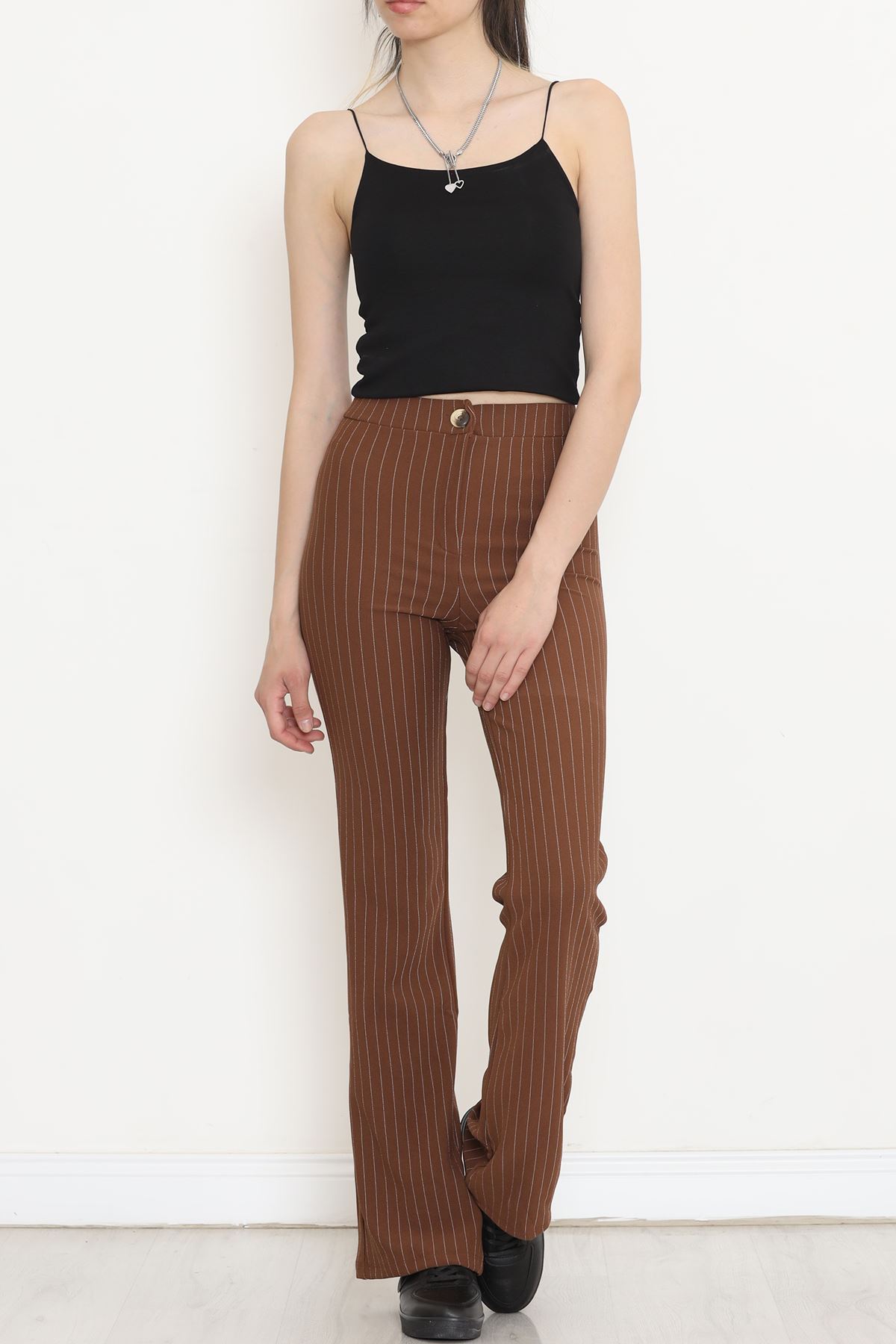 Striped Lycra Fabric Pants Brown - 549.1247.