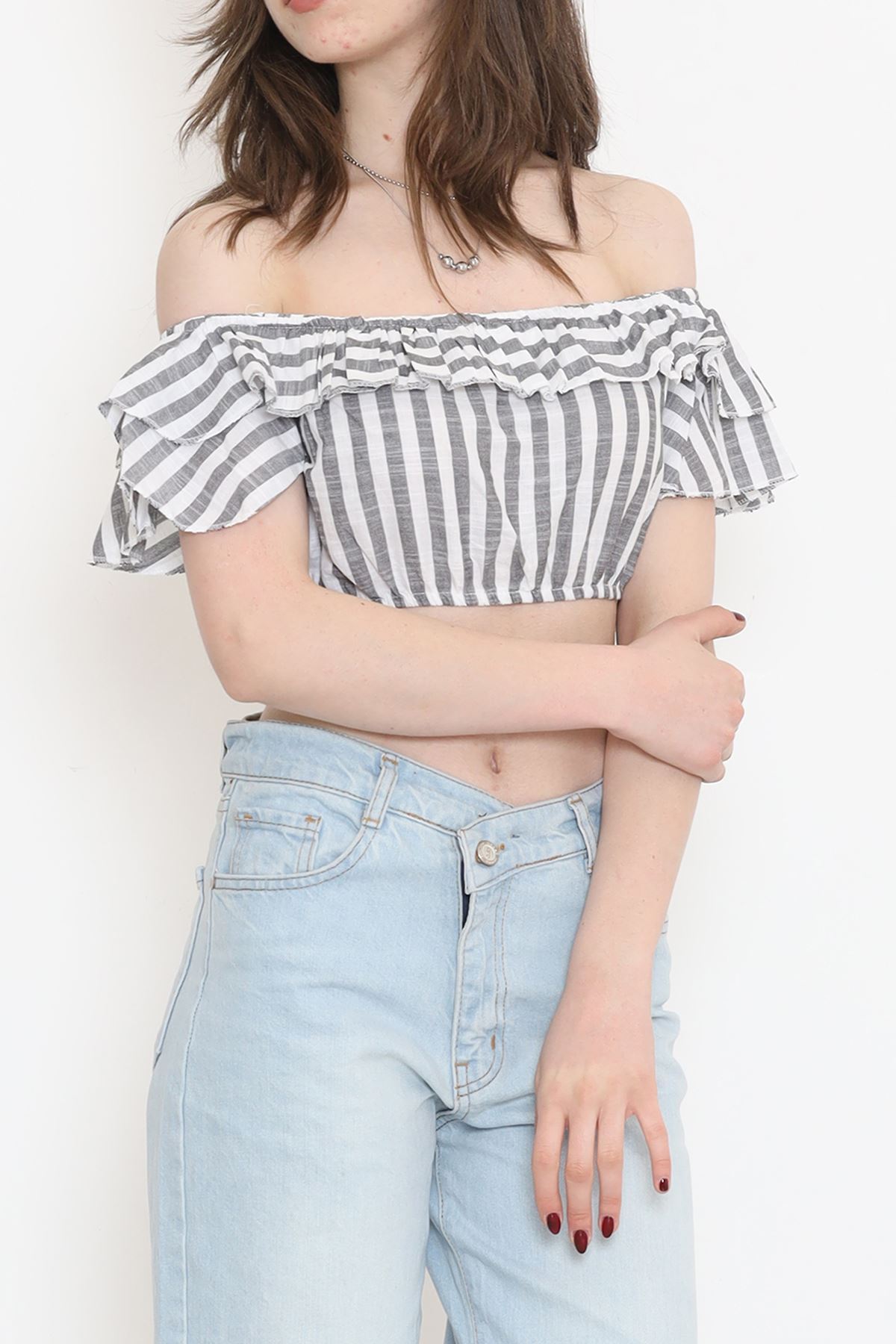 Striped Crop Blouse Smoked White - 18426.631.